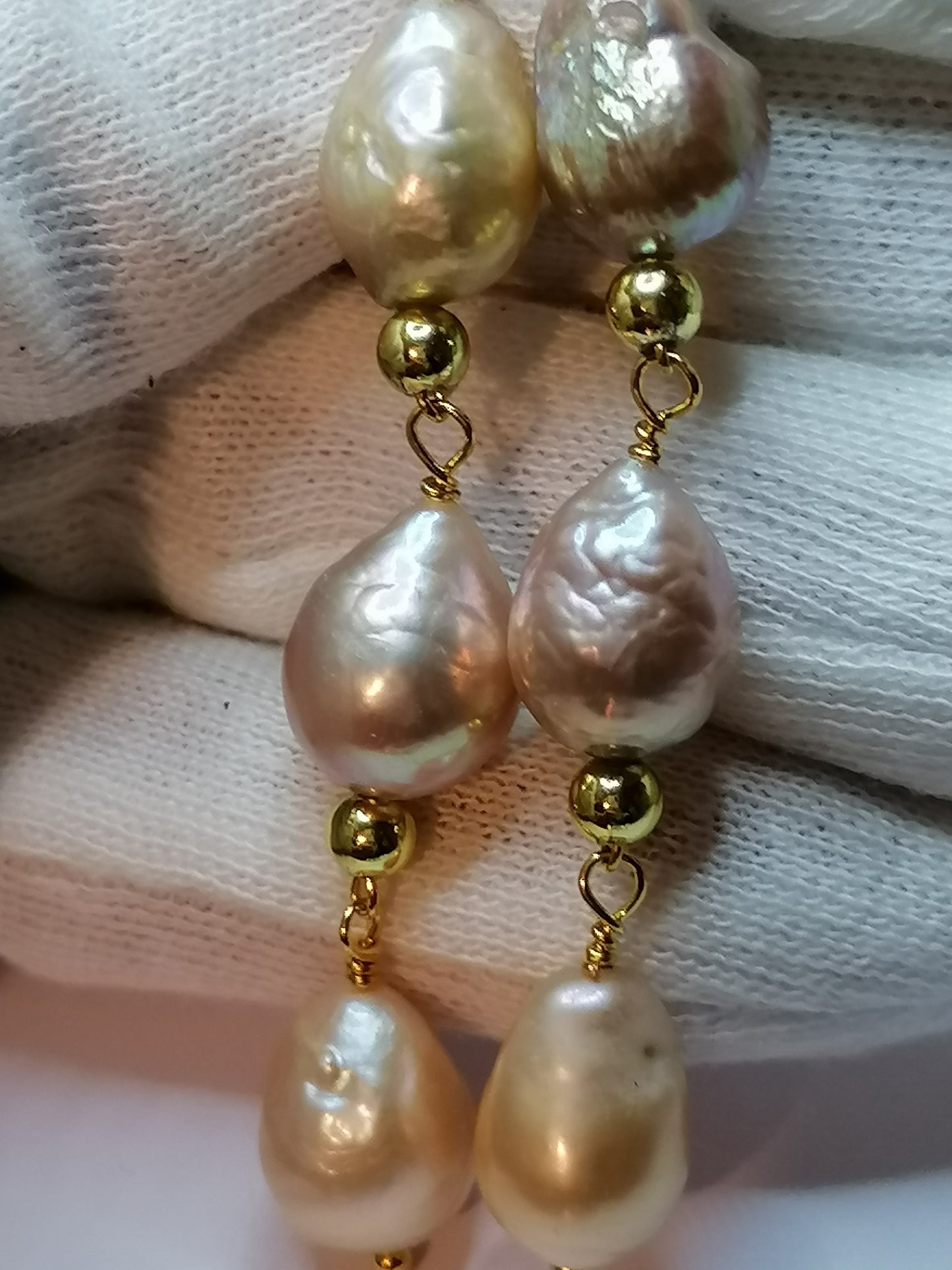 24ct Gold Vermeil 925 Sterling silver Cultured Freshwater Kasumi Pearl Earrings Drop Trio 975