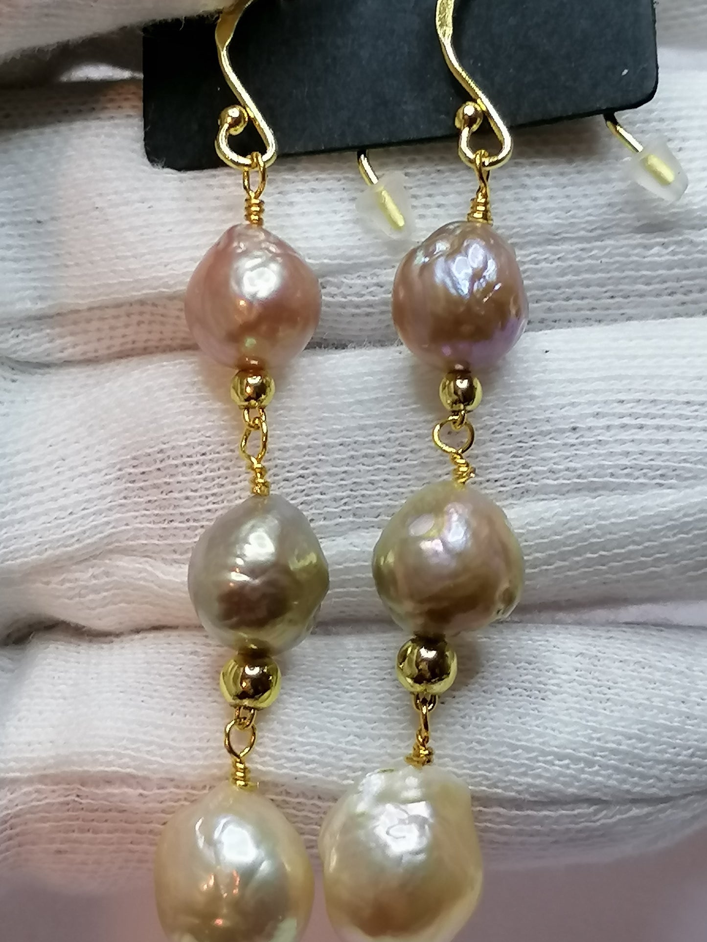 24ct Gold Vermeil 925 Sterling silver Cultured Freshwater Kasumi Pearl Earrings Drop Trio 864