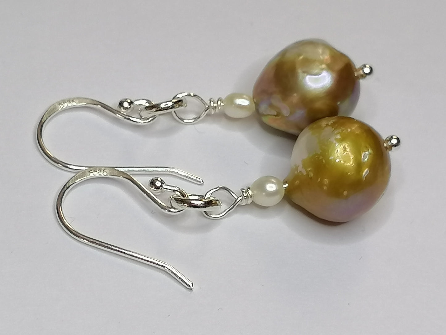 925 Sterling Silver Cultured Kasumi Pearl Drop Earrings Handmade 938