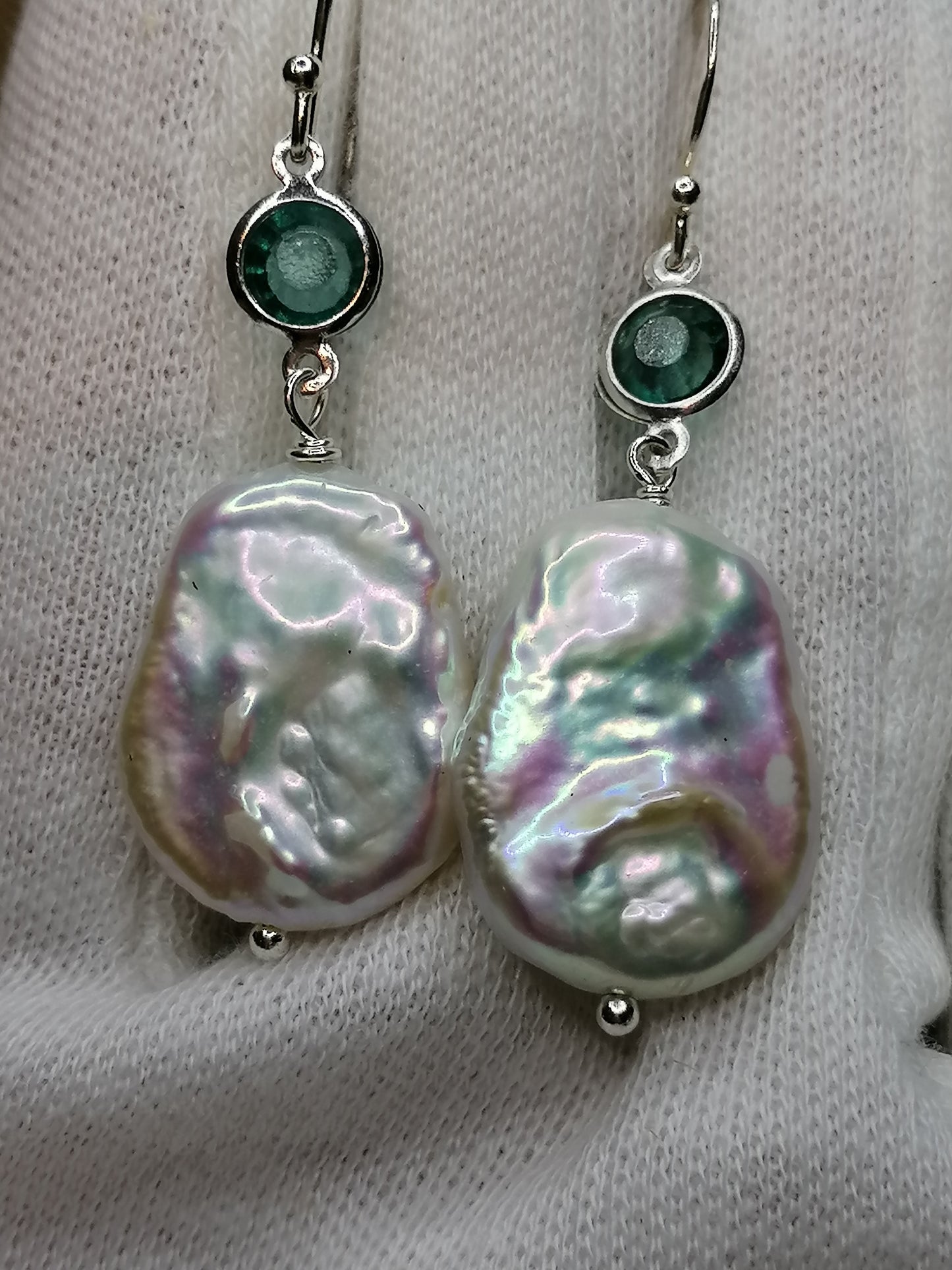 925 Sterling Silver Cultured Baroque Coin Pearl Earrings 714