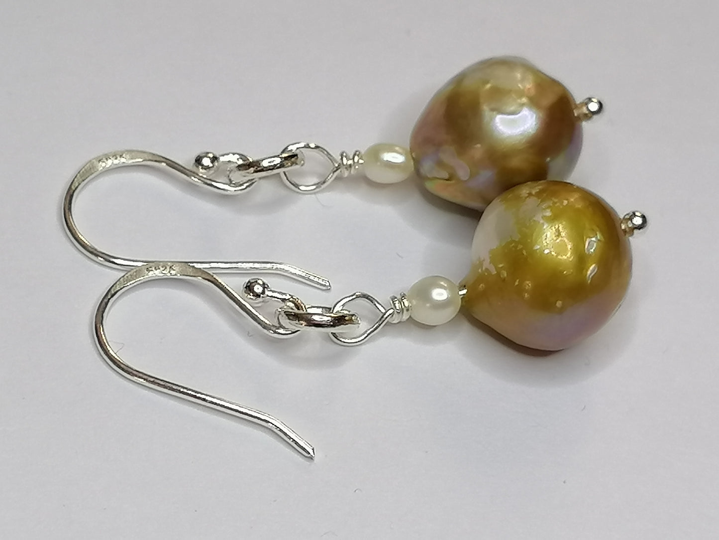 925 Sterling Silver Cultured Kasumi Pearl Drop Earrings Handmade 938