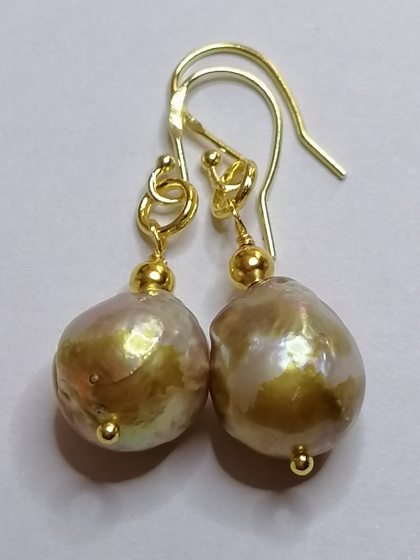 24ct Gold Vermeil 925 Sterling silver Cultured Freshwater Kasumi Pearl earrings 785