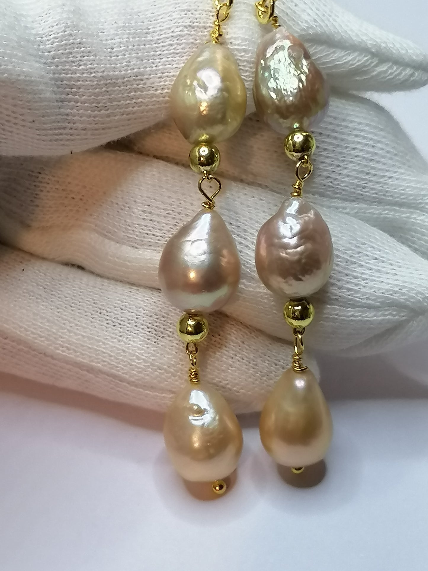 24ct Gold Vermeil 925 Sterling silver Cultured Freshwater Kasumi Pearl Earrings Drop Trio 975