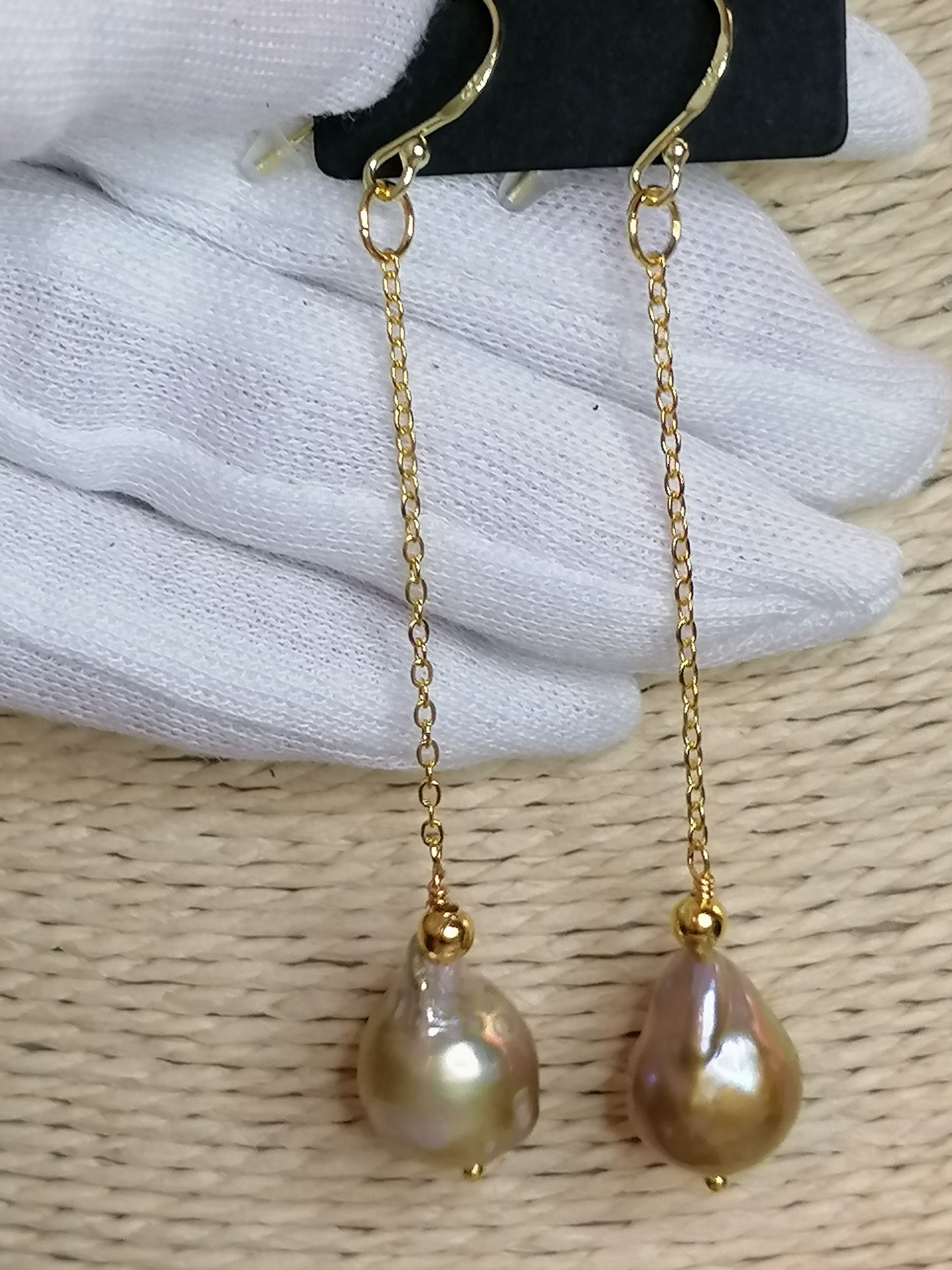 24ct Gold Vermeil 925 Sterling silver Cultured Freshwater Kasumi Pearl chain drop earrings 478