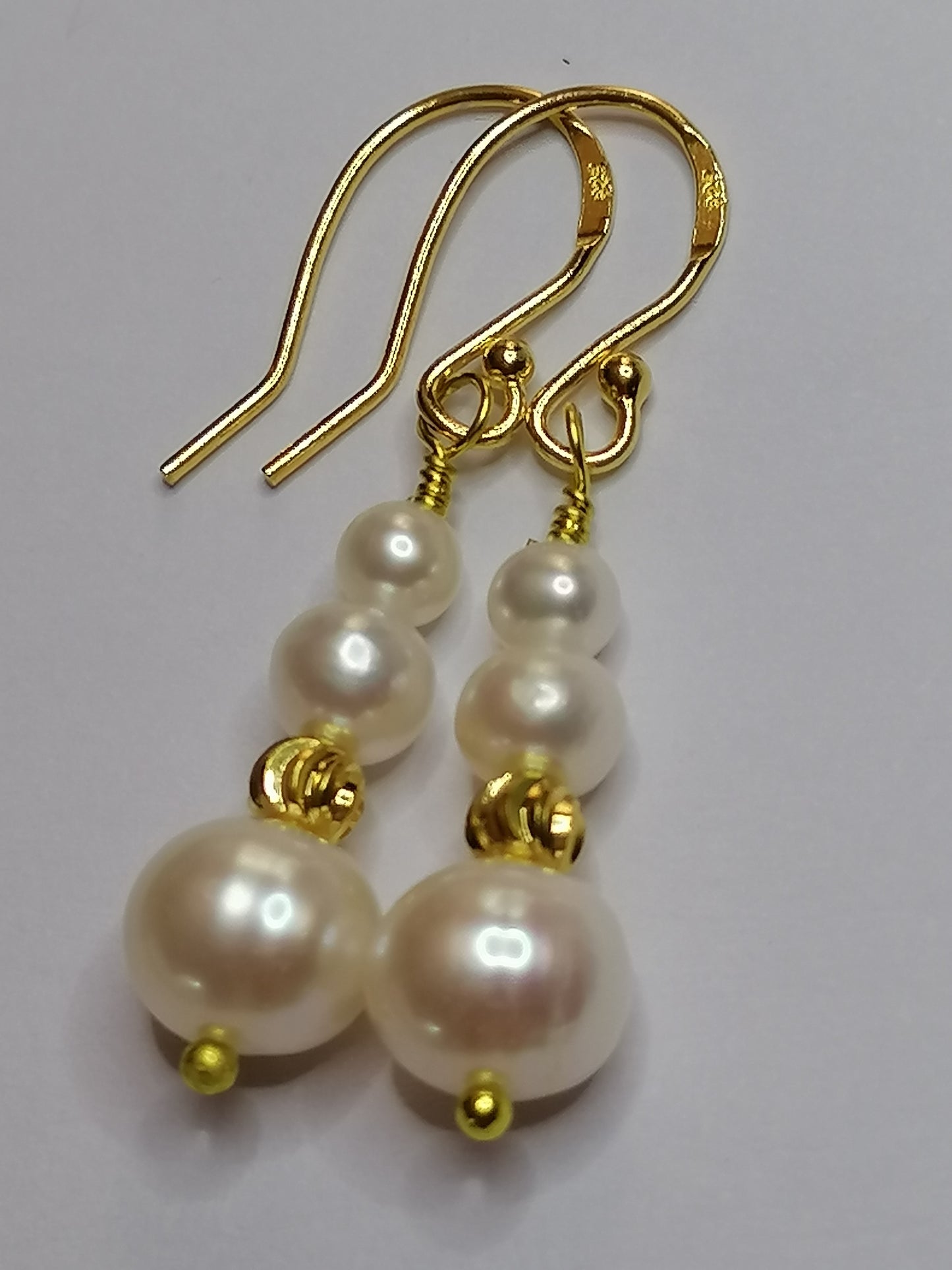 24ct Gold Vermeil 925 Sterling silver Cultured Freshwater Pearl Earrings Graduated 527