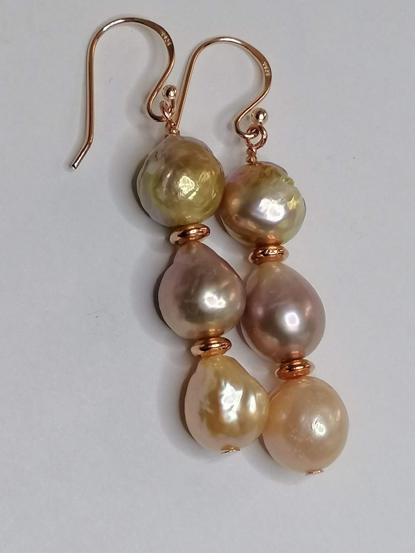 24ct Rose Gold Vermeil 925 Sterling silver Cultured Freshwater Kasumi Pearl Stack Earrings 998