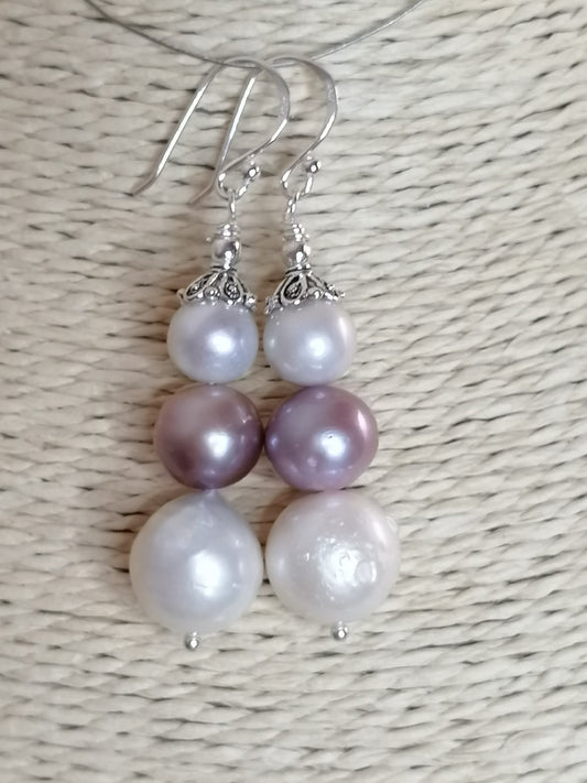 925 Sterling Silver Cultured Pearl Earrings Graduated 905