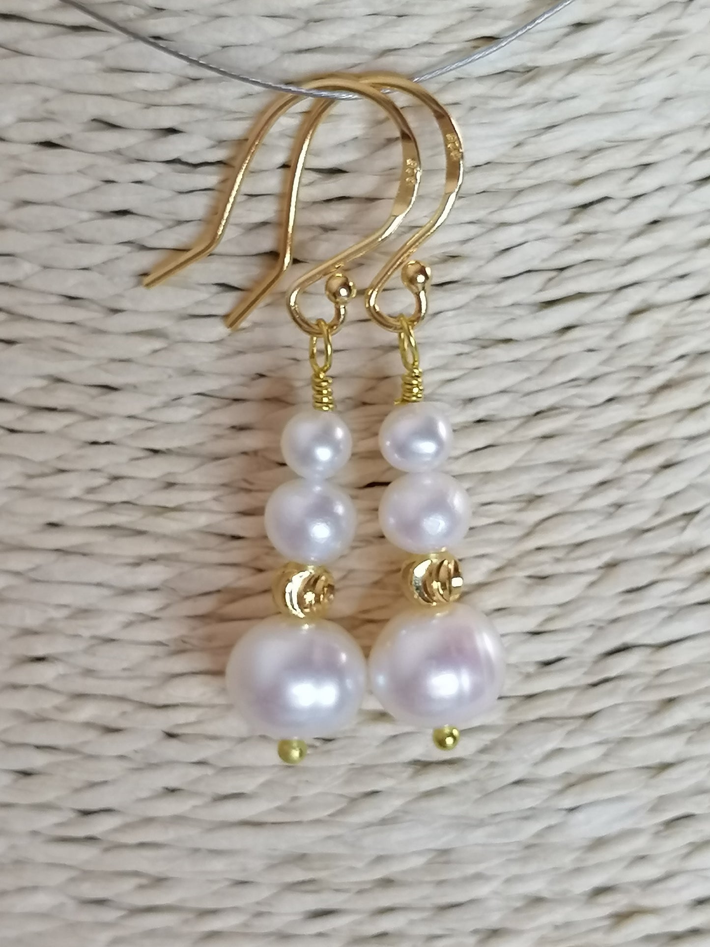 24ct Gold Vermeil 925 Sterling silver Cultured Freshwater Pearl Earrings Graduated 527