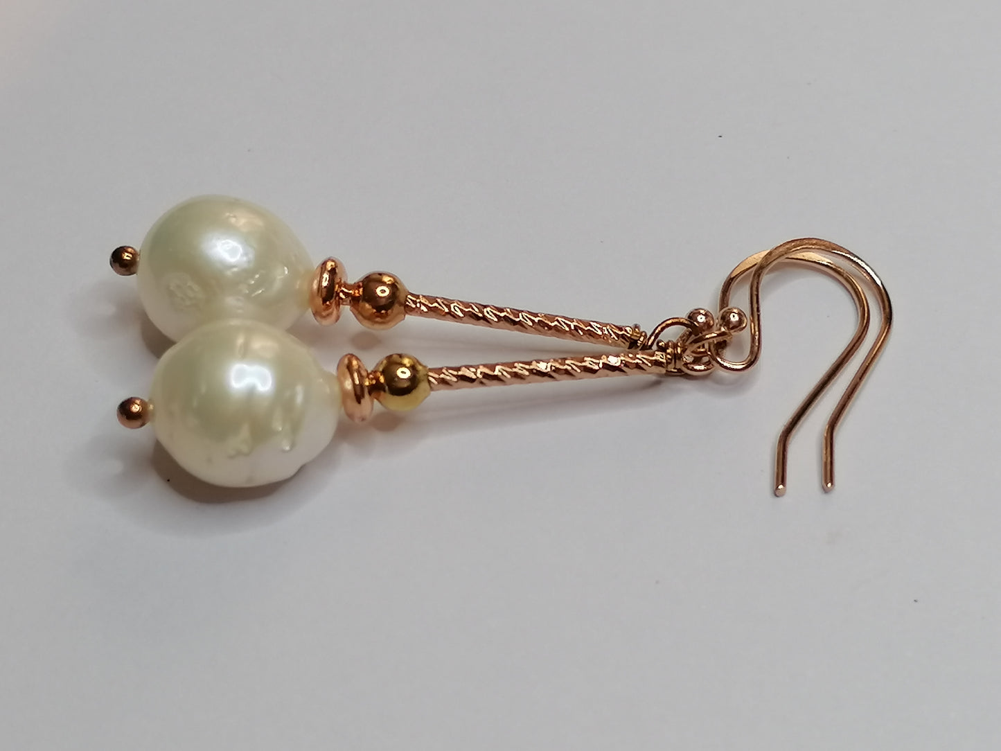 24ct Rose Gold Vermeil 925 Sterling silver Cultured Freshwater Pearl Drop Earrings 581