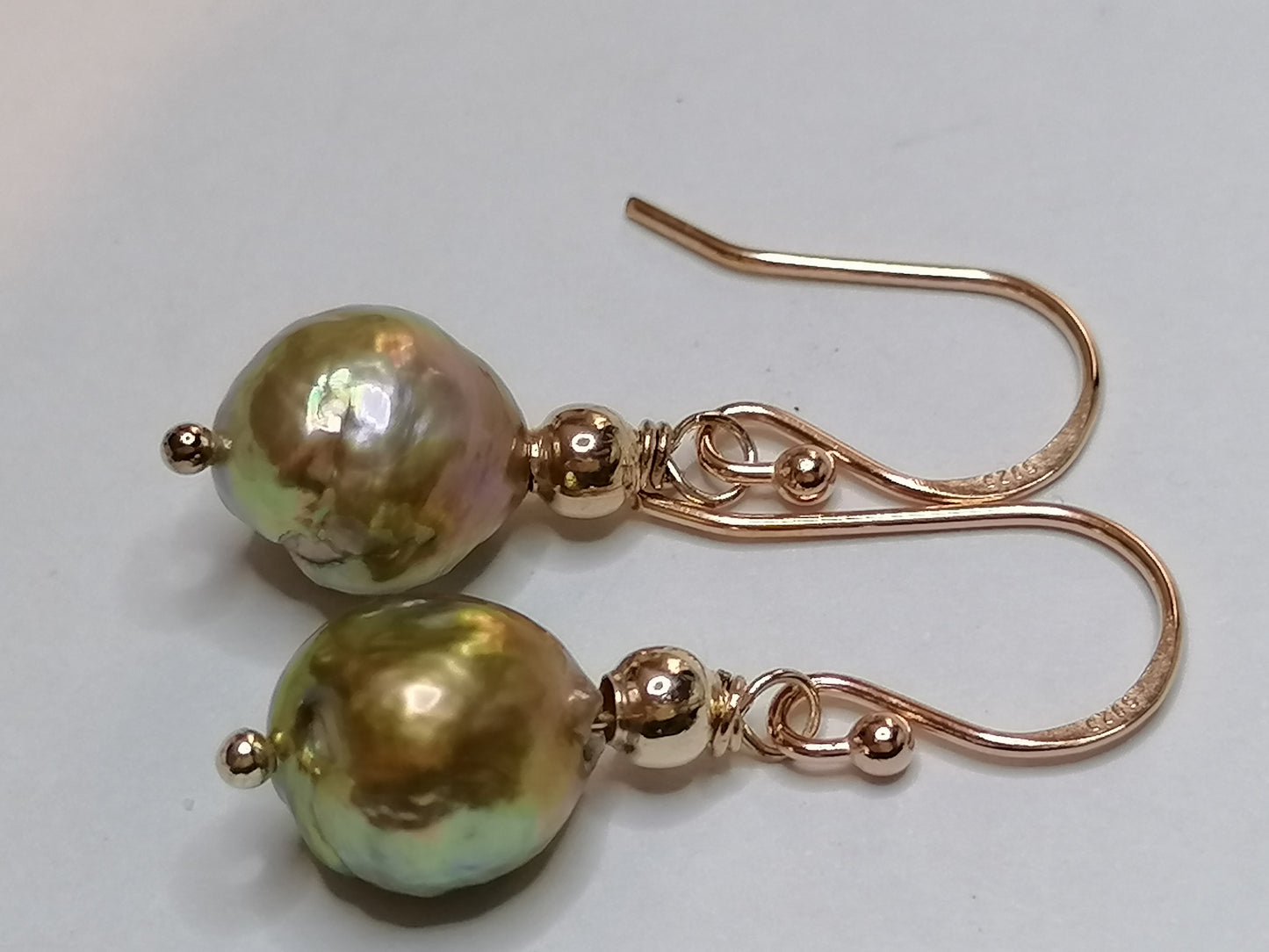 24ct Rose Gold Vermeil 925 Sterling silver Cultured Freshwater Kasumi Pearl Earrings 860