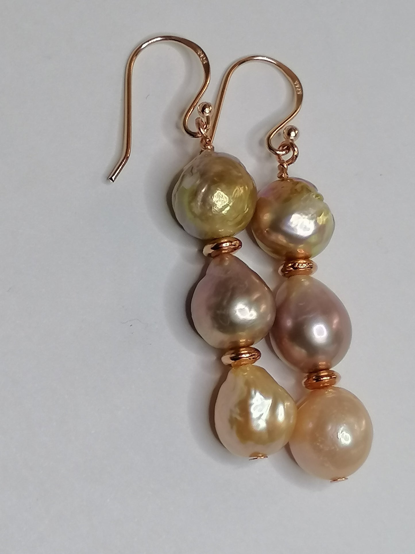 24ct Rose Gold Vermeil 925 Sterling silver Cultured Freshwater Kasumi Pearl Stack Earrings 998