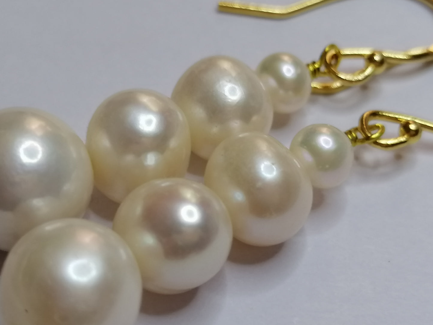 24ct Gold Vermeil 925 Sterling silver Cultured Freshwater Pearl Earrings Graduated 498