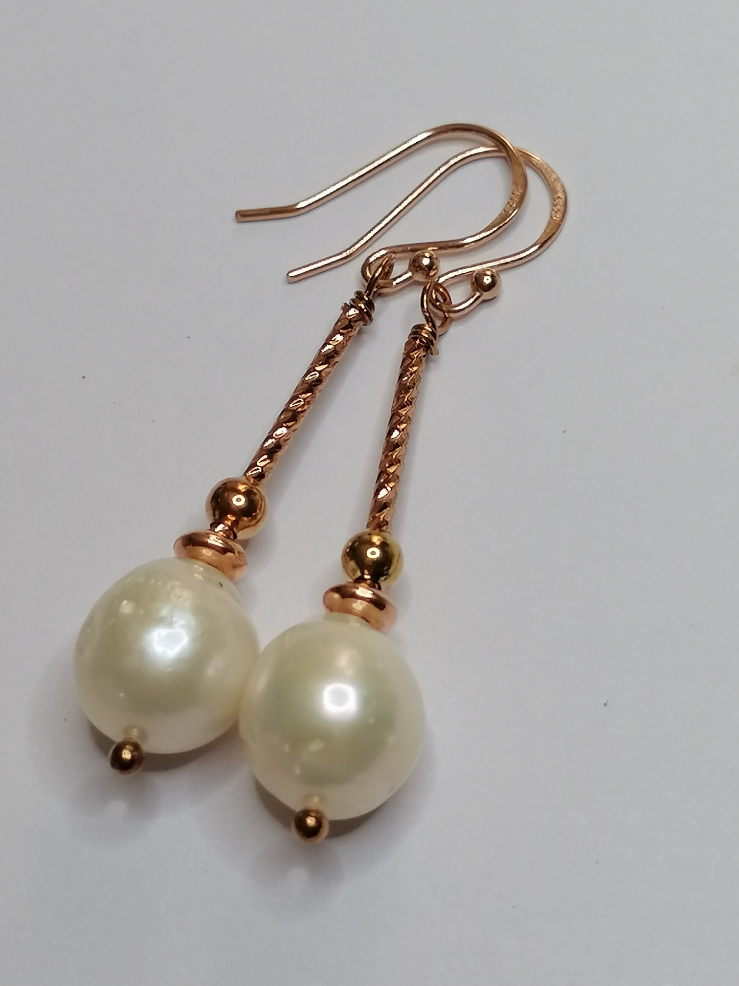 24ct Rose Gold Vermeil 925 Sterling silver Cultured Freshwater Pearl Drop Earrings 581