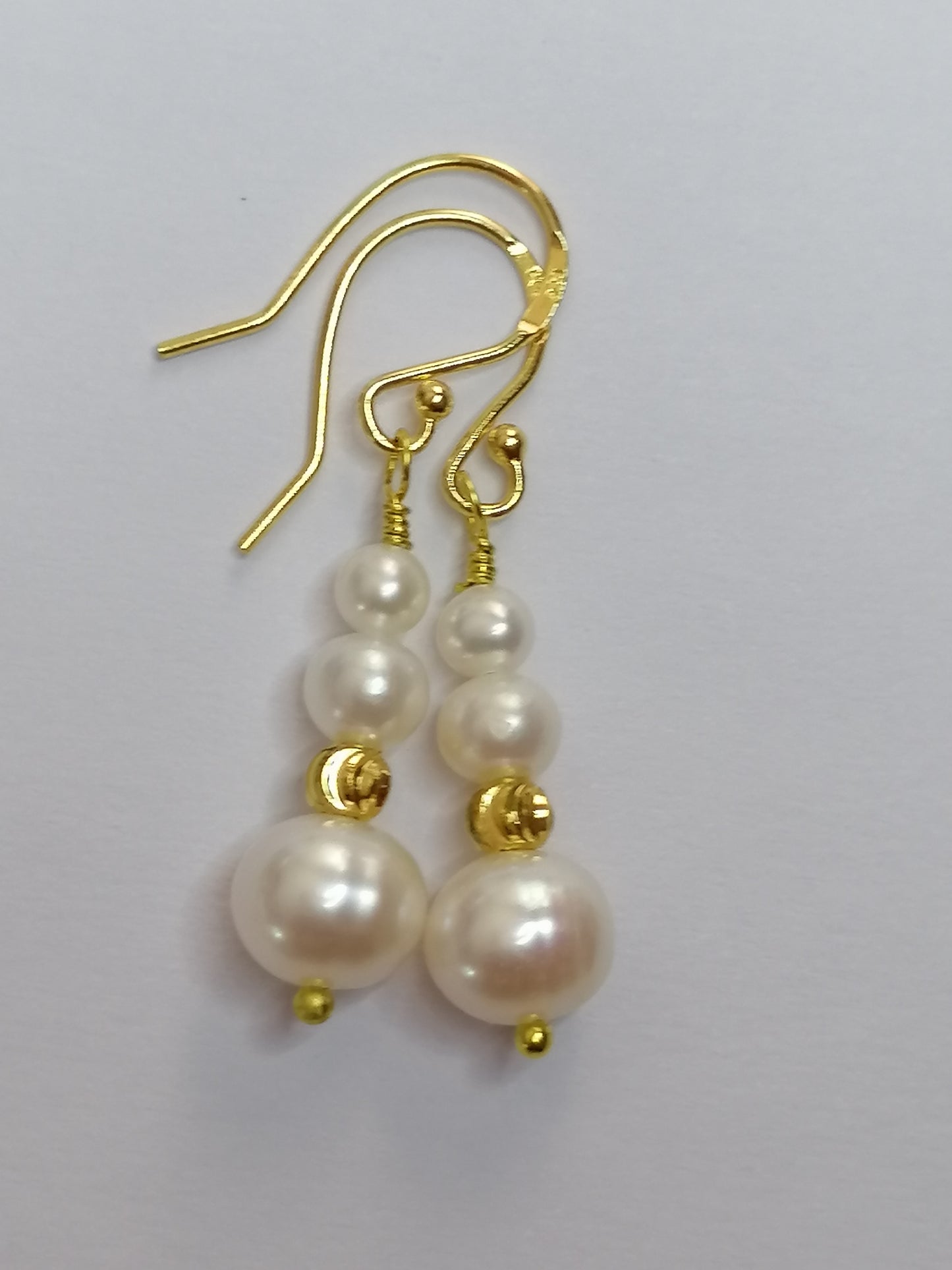 24ct Gold Vermeil 925 Sterling silver Cultured Freshwater Pearl Earrings Graduated 527