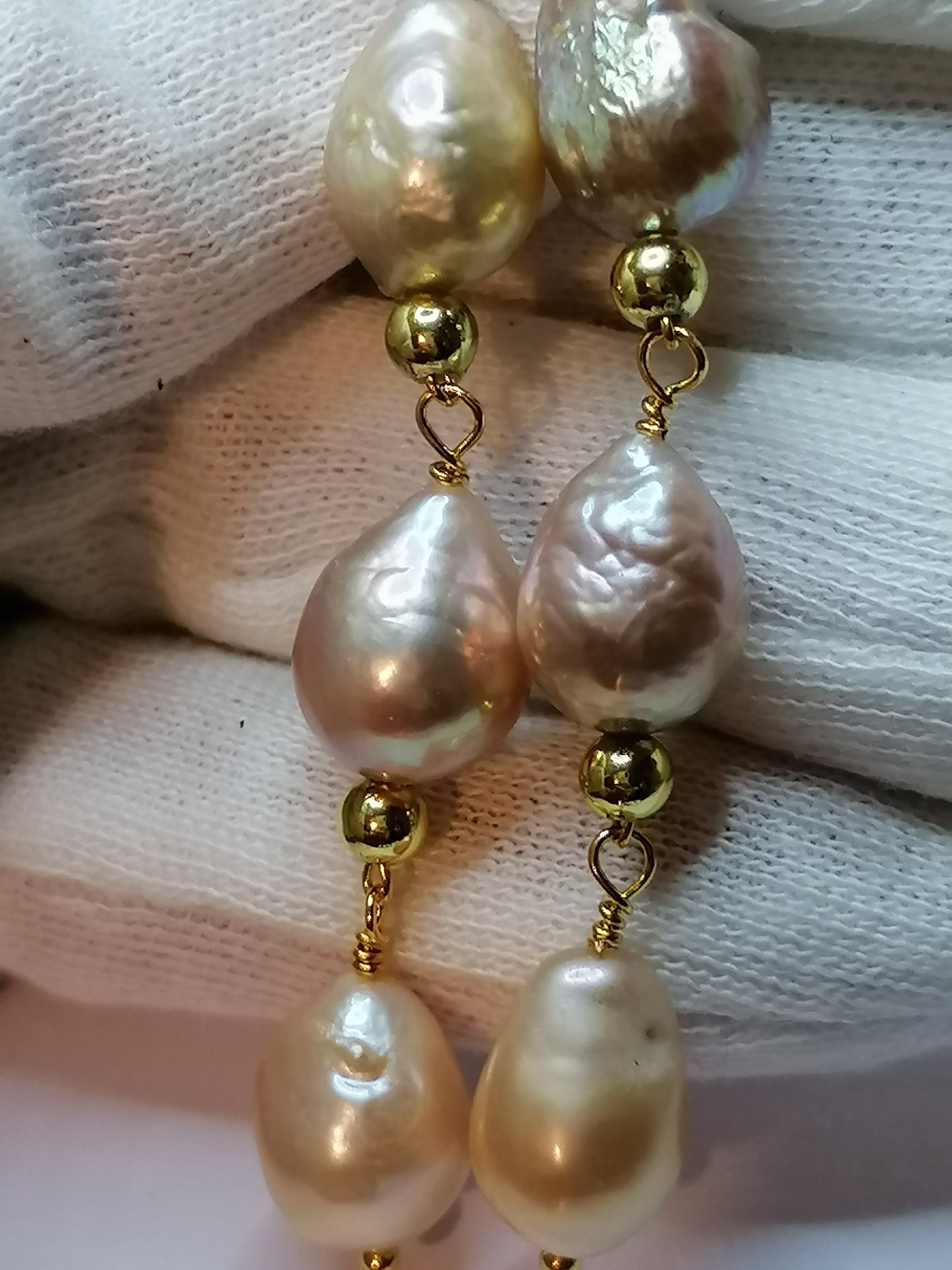 24ct Gold Vermeil 925 Sterling silver Cultured Freshwater Kasumi Pearl Earrings Drop Trio 975