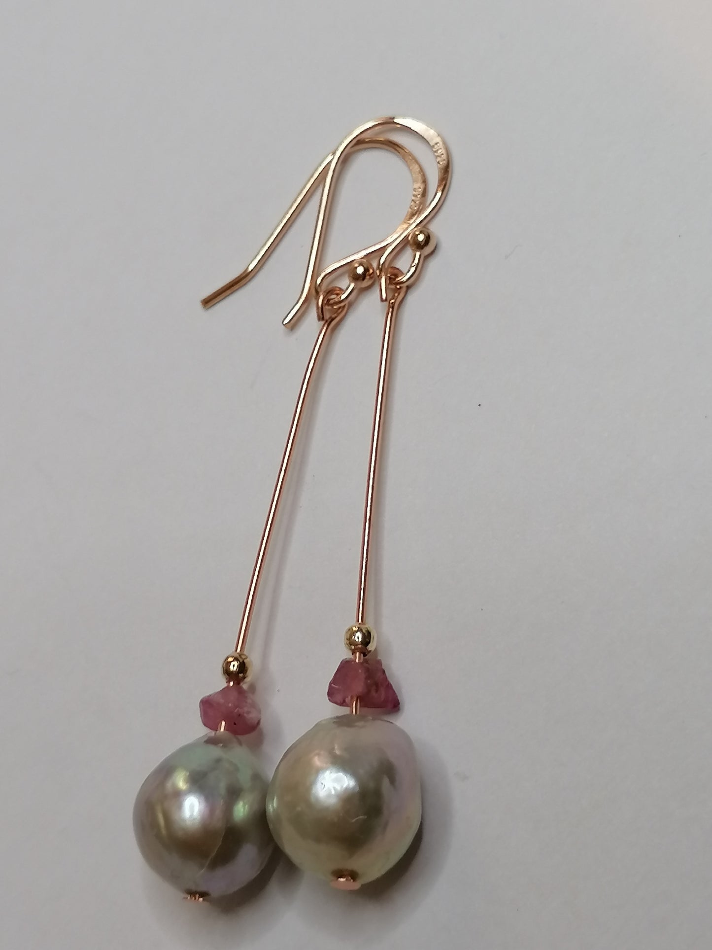 24ct Rose Gold Vermeil 925 Sterling silver Cultured Freshwater Ming Pearl Drop Earrings 905