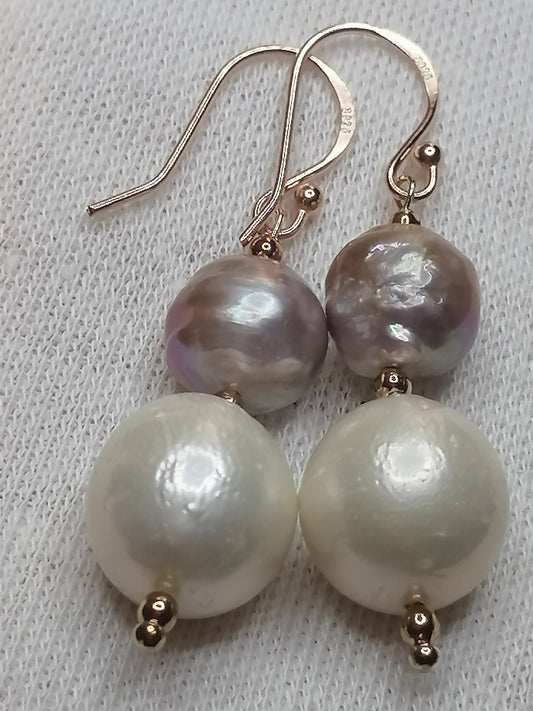 24ct Rose Gold Vermeil 925 Sterling silver Cultured Freshwater Kasumi Pearl Earrings 950