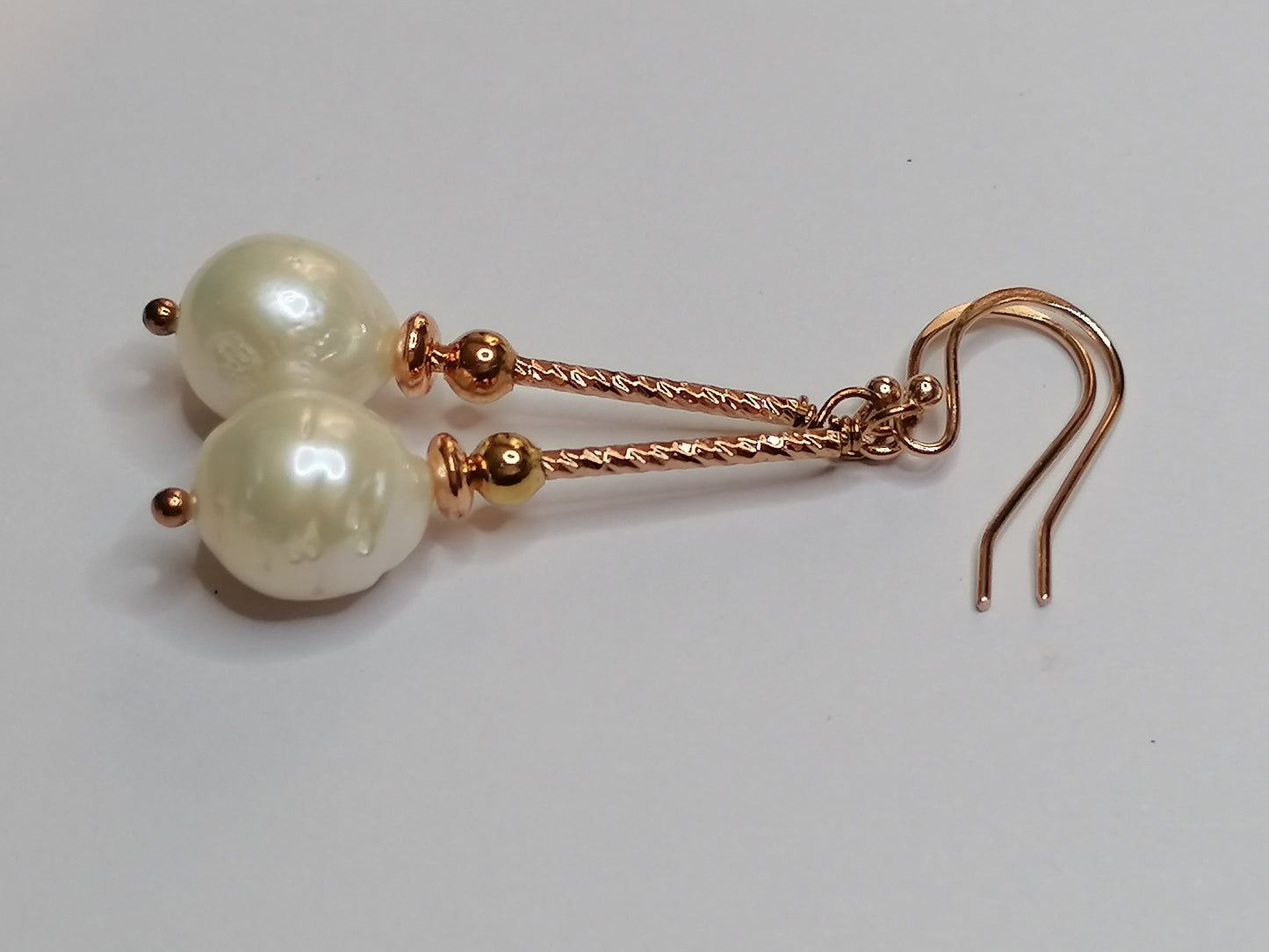 24ct Rose Gold Vermeil 925 Sterling silver Cultured Freshwater Pearl Drop Earrings 581