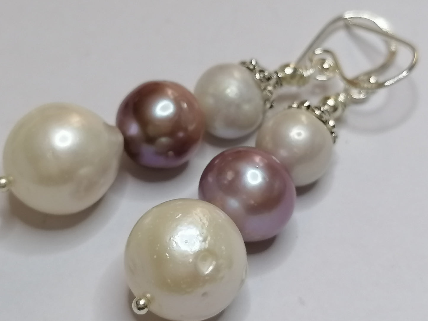 925 Sterling Silver Cultured Pearl Earrings Graduated 905