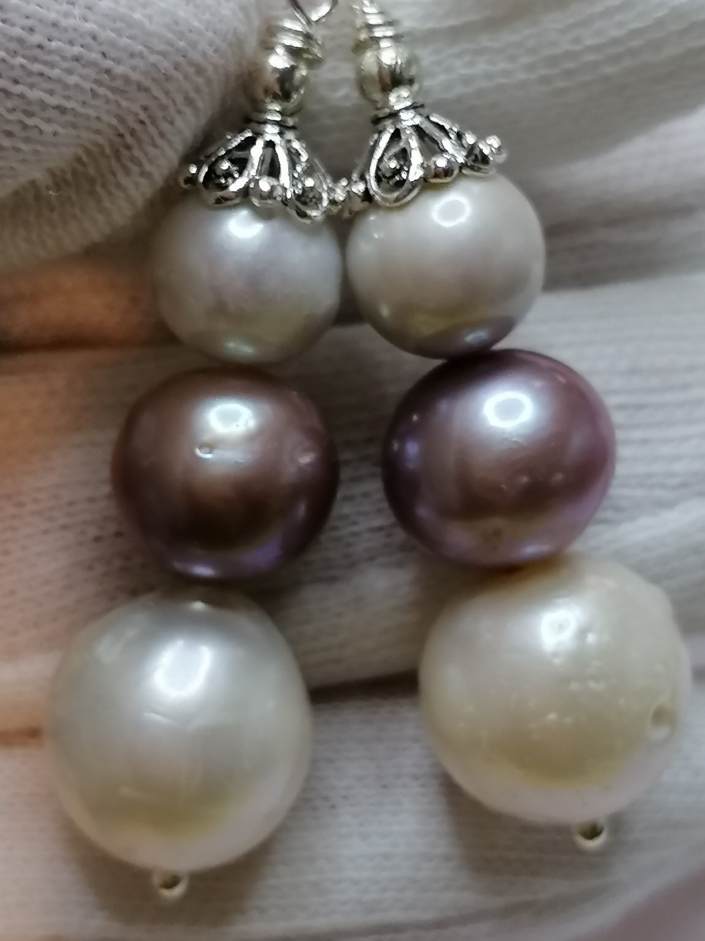 925 Sterling Silver Cultured Pearl Earrings Graduated 905