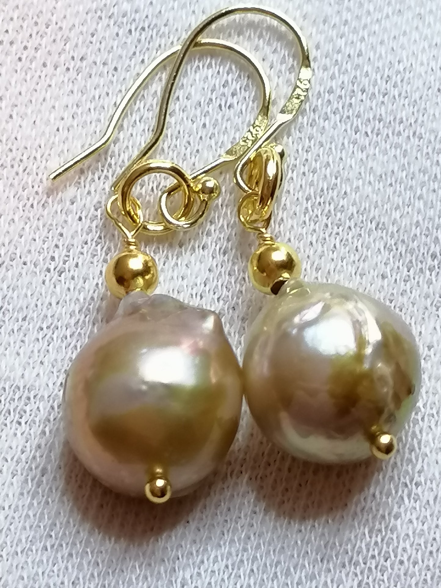 24ct Gold Vermeil 925 Sterling silver Cultured Freshwater Kasumi Pearl earrings 785