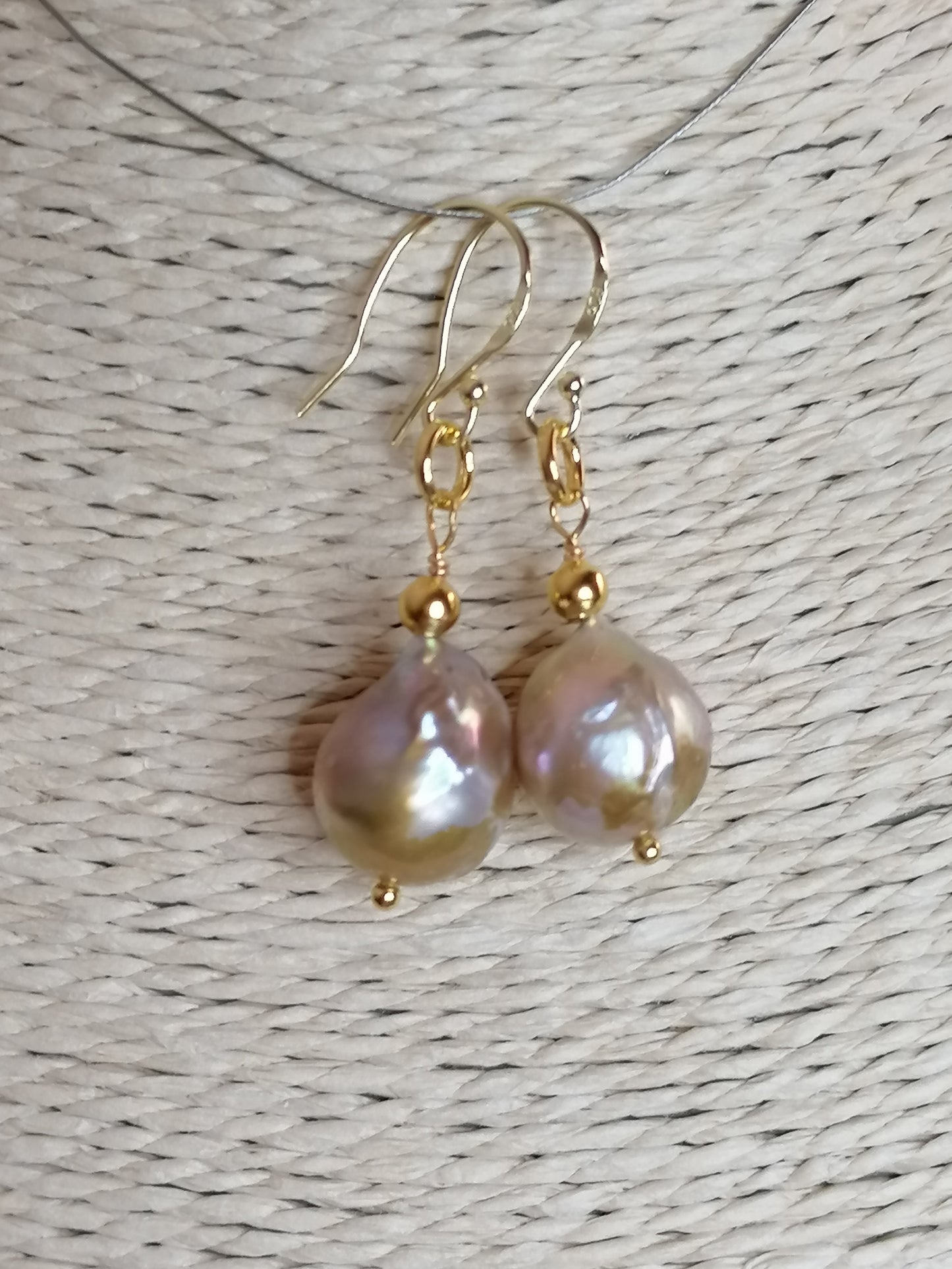 24ct Gold Vermeil 925 Sterling silver Cultured Freshwater Kasumi Pearl earrings 785