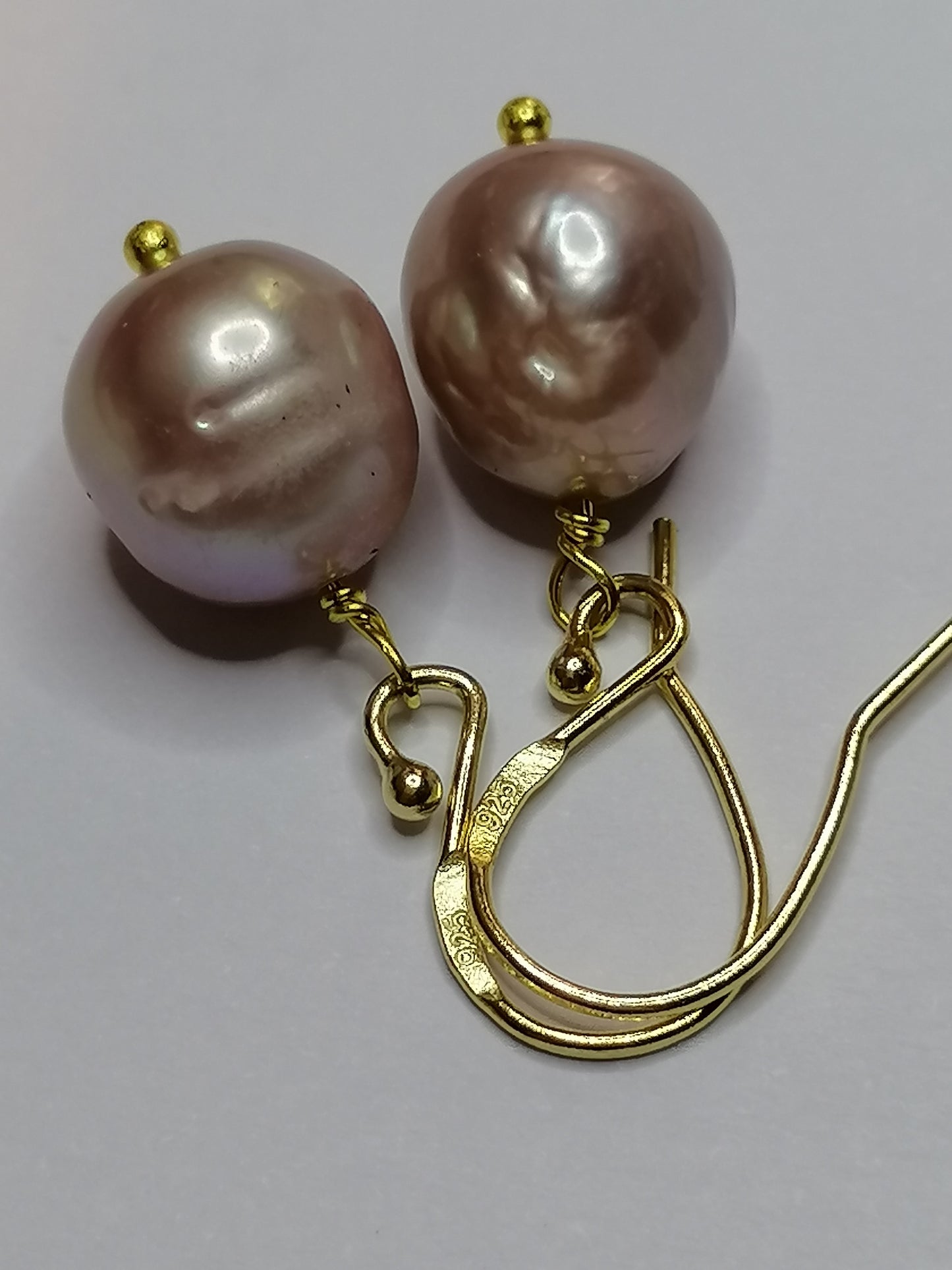 24ct Gold Vermeil 925 Sterling silver Cultured Freshwater Kasumi Pearl Earrings 487