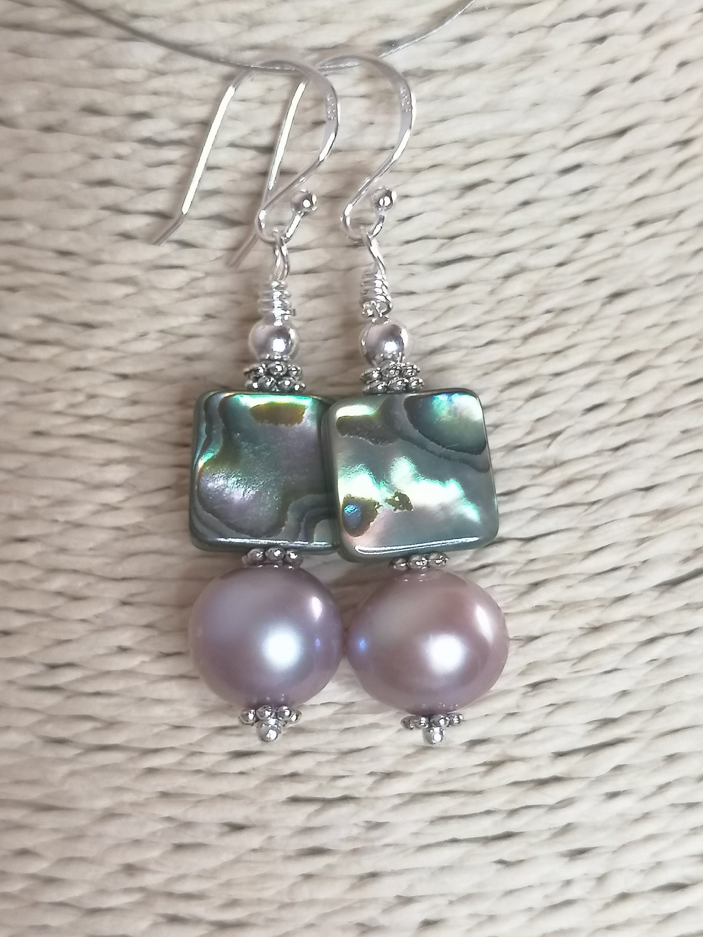 925 Sterling Silver Cultured Edison Pearl & Abalone Paua Shell Earrings 930