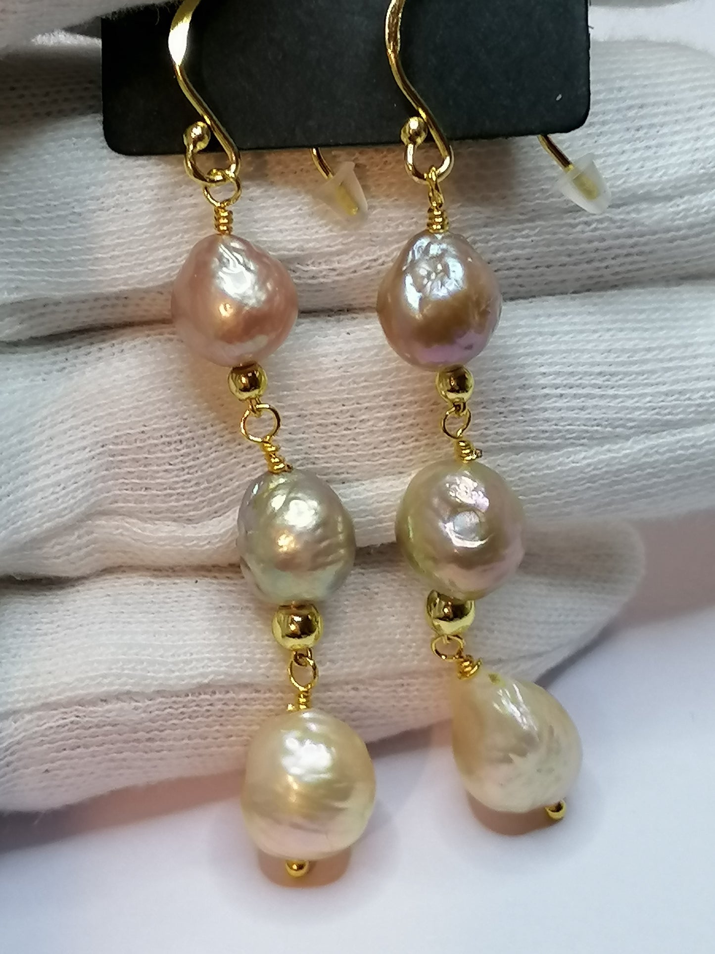 24ct Gold Vermeil 925 Sterling silver Cultured Freshwater Kasumi Pearl Earrings Drop Trio 864