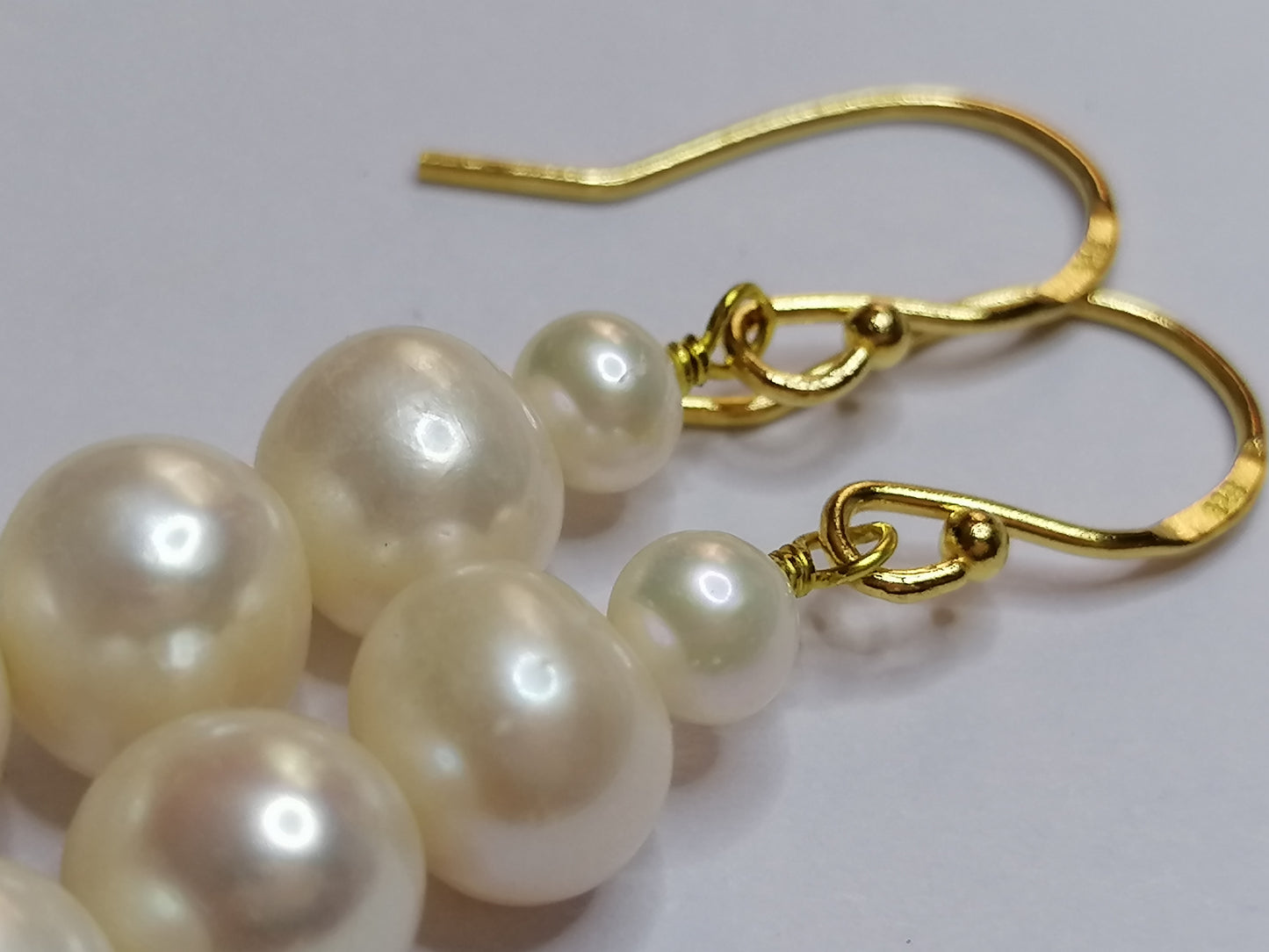 24ct Gold Vermeil 925 Sterling silver Cultured Freshwater Pearl Earrings Graduated 498