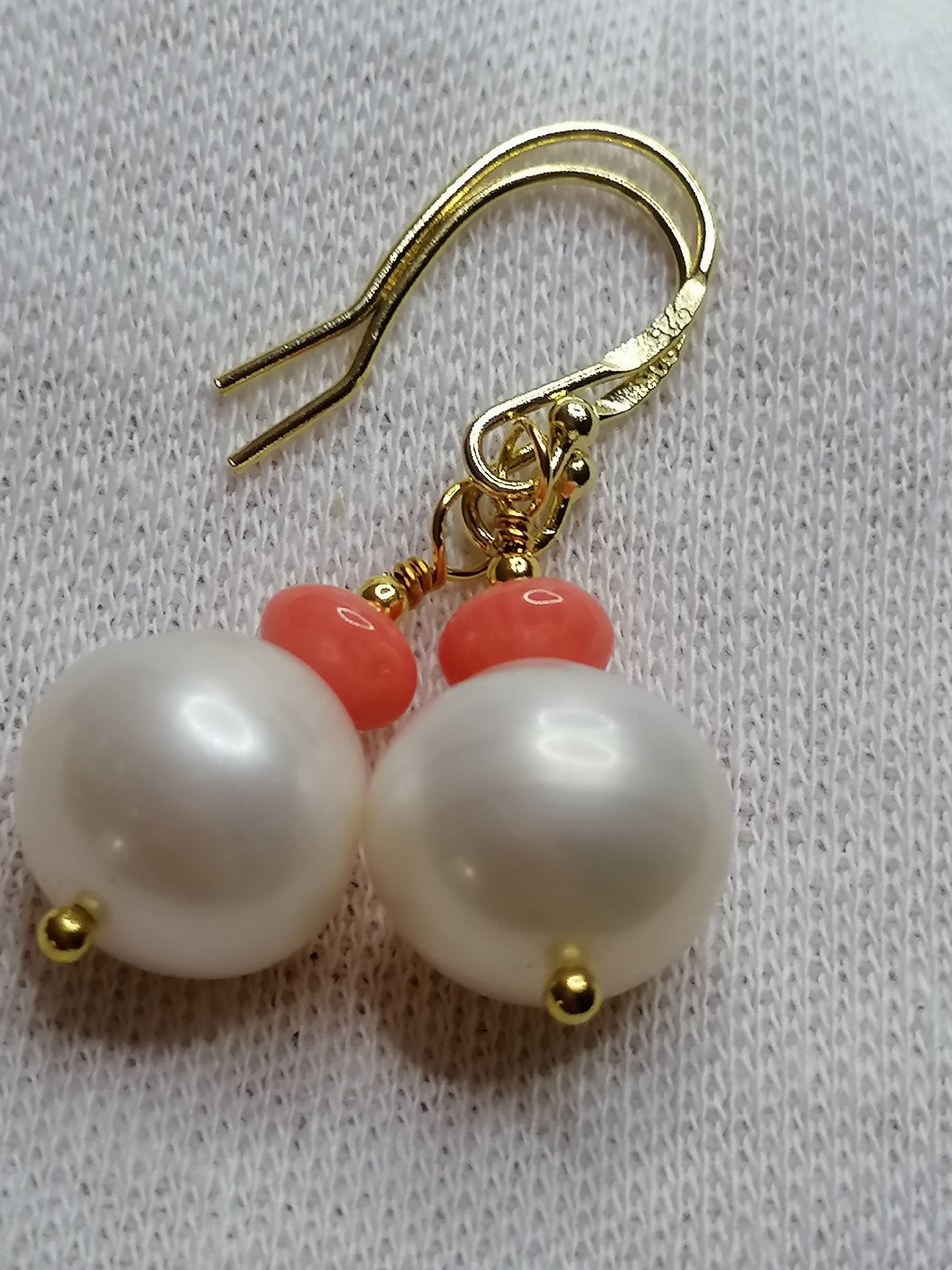 24ct Gold Vermeil 925 Sterling silver Cultured Freshwater Baroque Pearl Earrings with Pink Coral 950