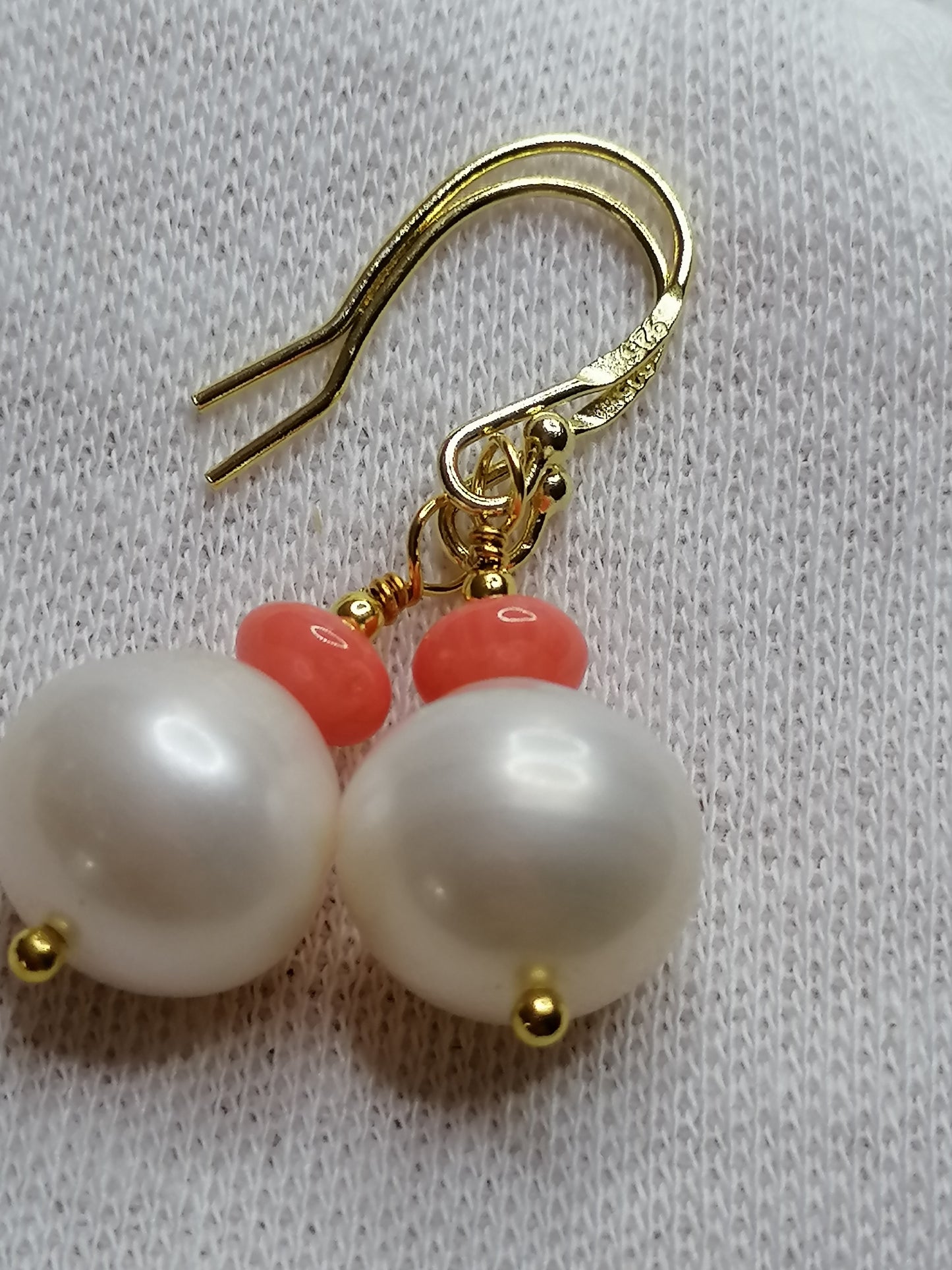 24ct Gold Vermeil 925 Sterling silver Cultured Freshwater Baroque Pearl Earrings with Pink Coral 950