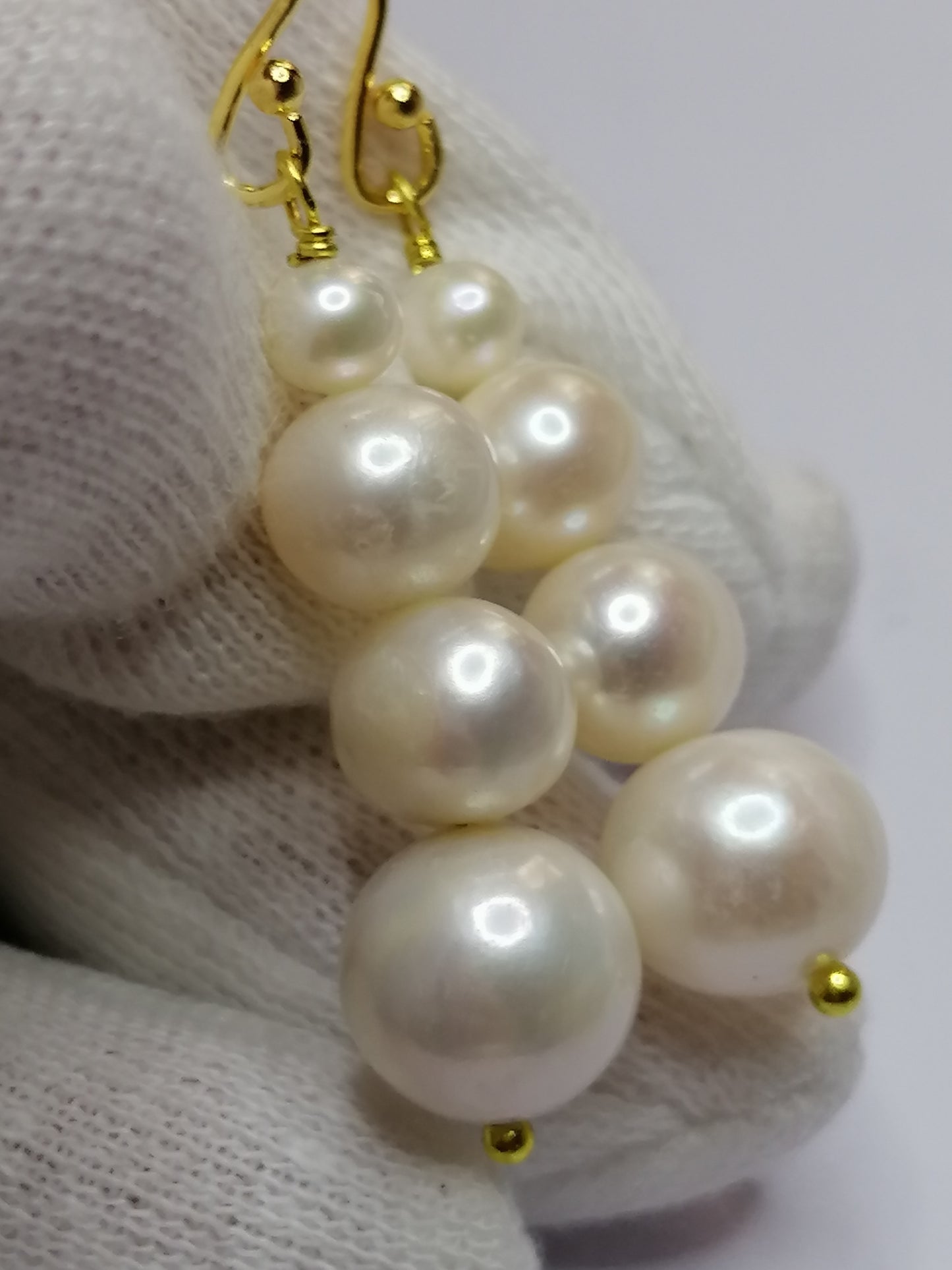 24ct Gold Vermeil 925 Sterling silver Cultured Freshwater Pearl Earrings Graduated 498