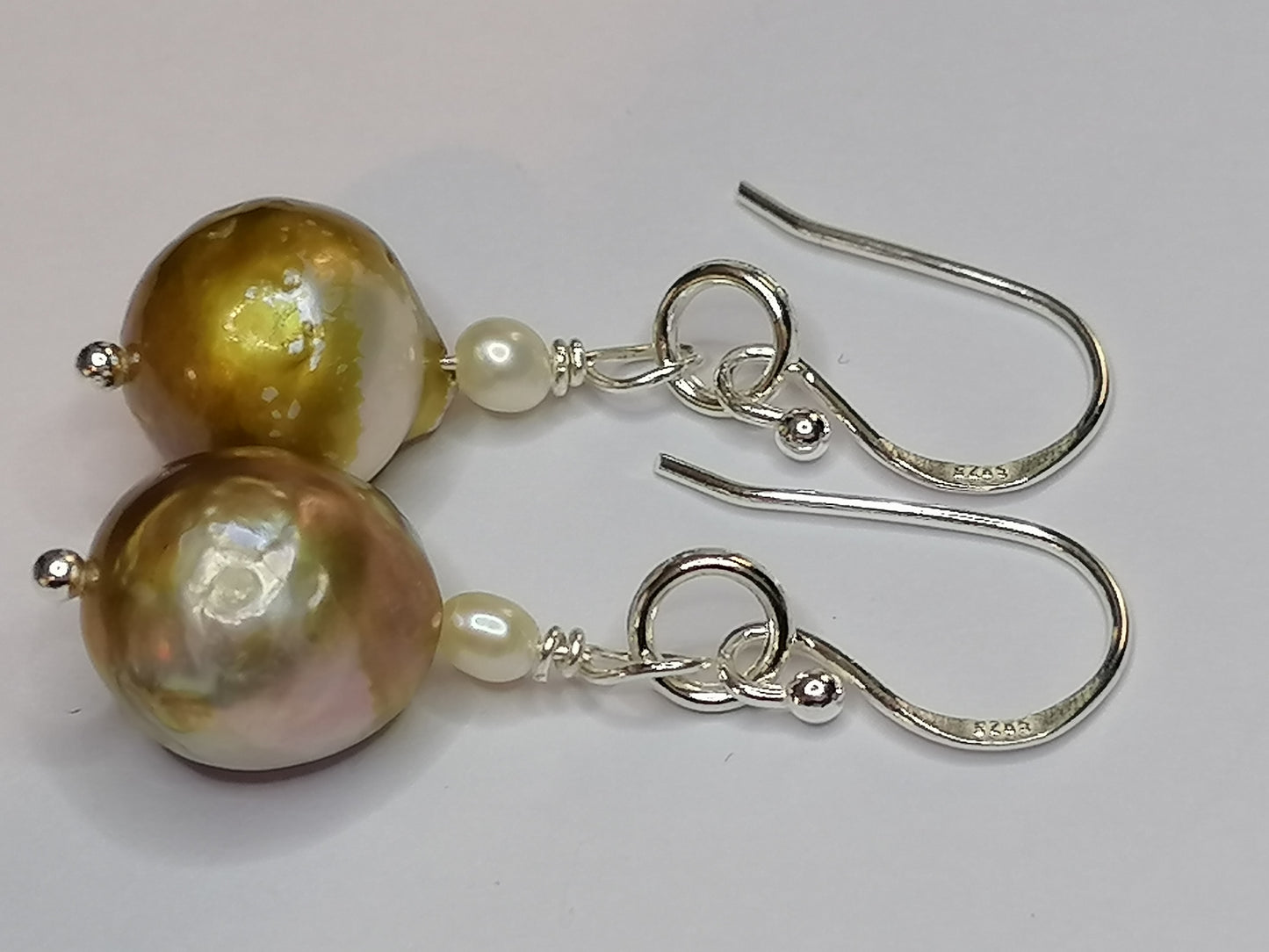 925 Sterling Silver Cultured Kasumi Pearl Drop Earrings Handmade 938