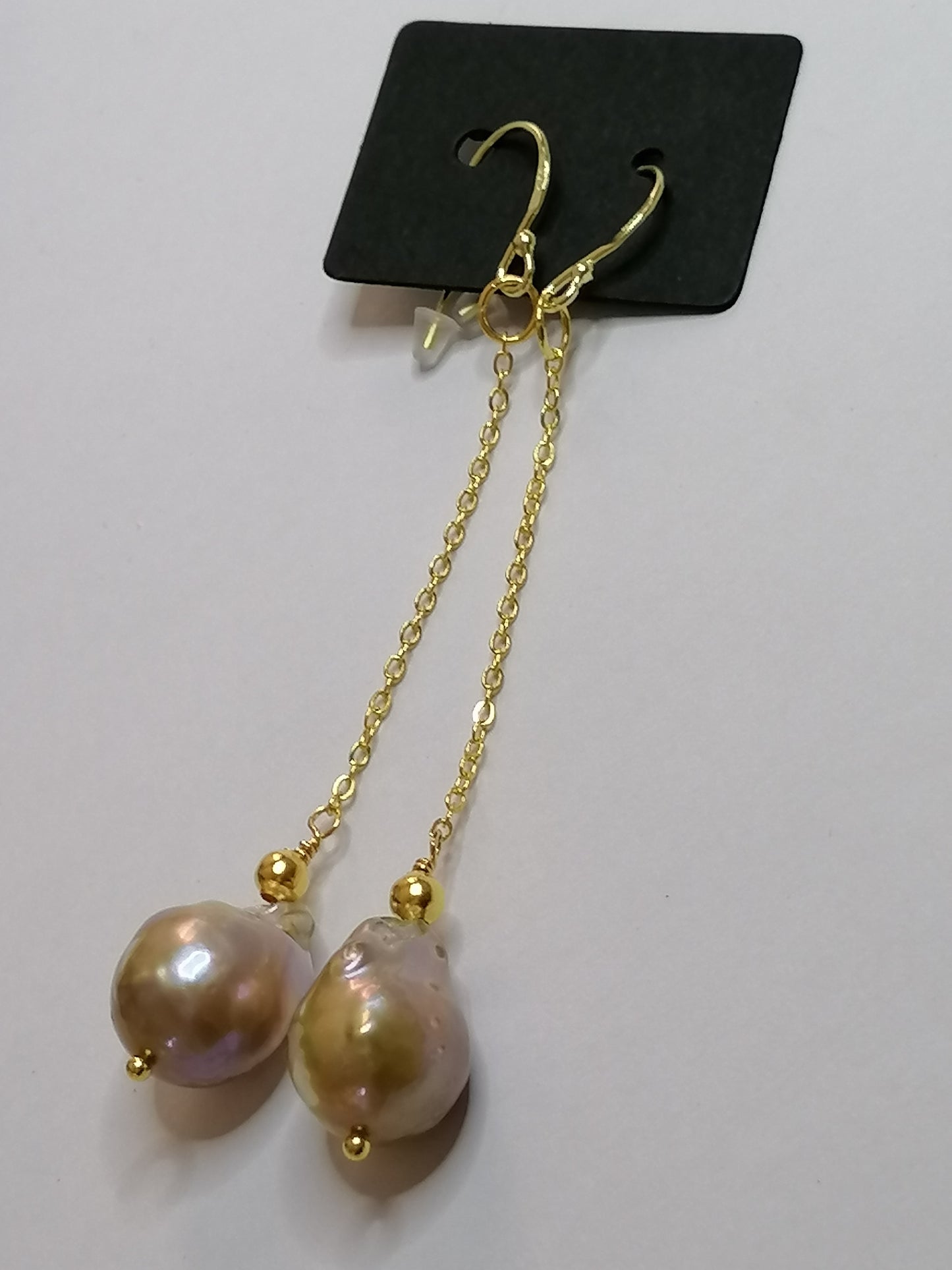 24ct Gold Vermeil 925 Sterling silver Cultured Freshwater Kasumi Pearl chain drop earrings 478