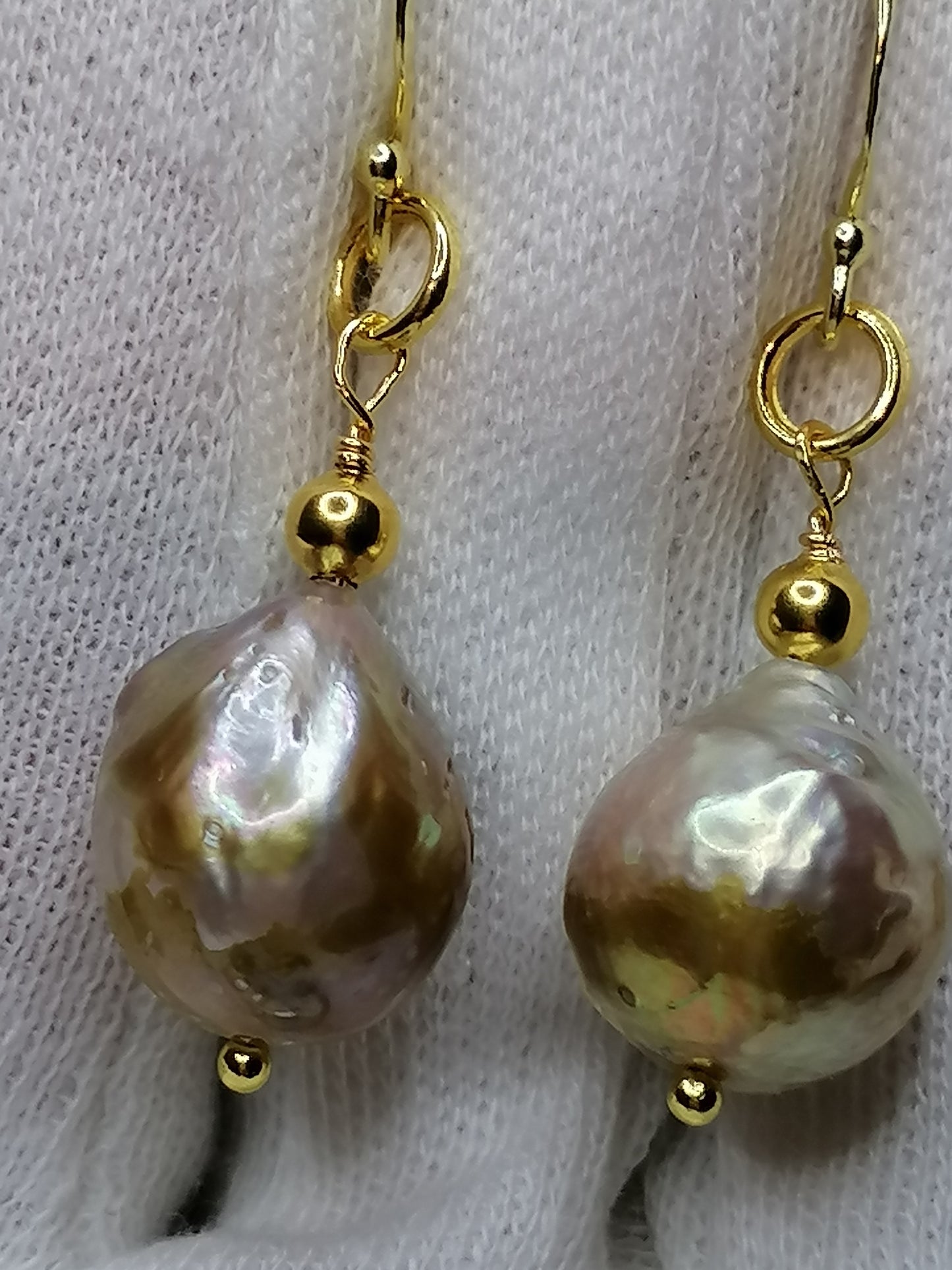 24ct Gold Vermeil 925 Sterling silver Cultured Freshwater Kasumi Pearl earrings 785