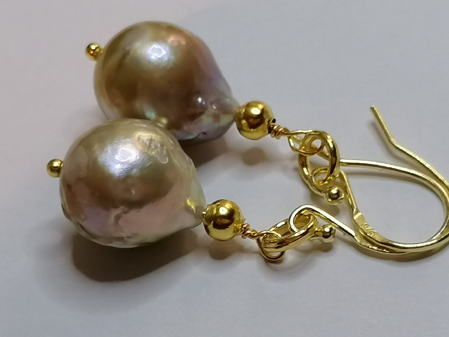 24ct Gold Vermeil 925 Sterling silver Cultured Freshwater Kasumi Pearl earrings 785