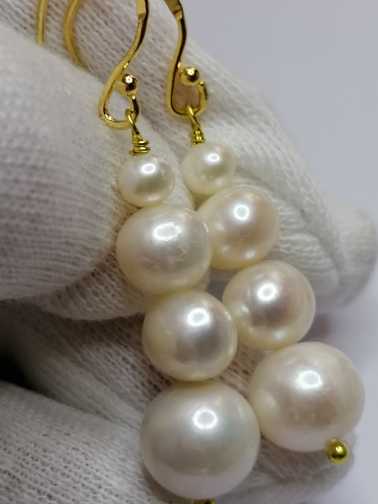 24ct Gold Vermeil 925 Sterling silver Cultured Freshwater Pearl Earrings Graduated 498