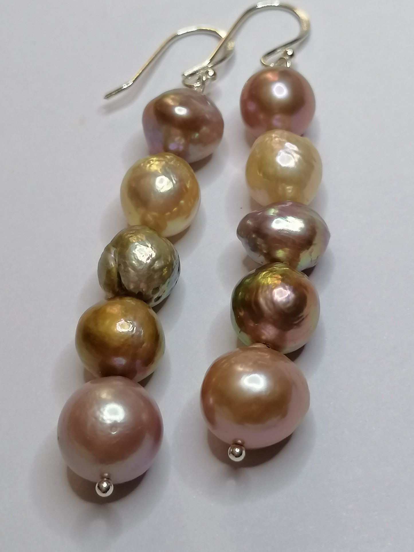 925 Sterling Silver Stacked Cultured Freshwater Kasumi Pearl Drop Earrings 910