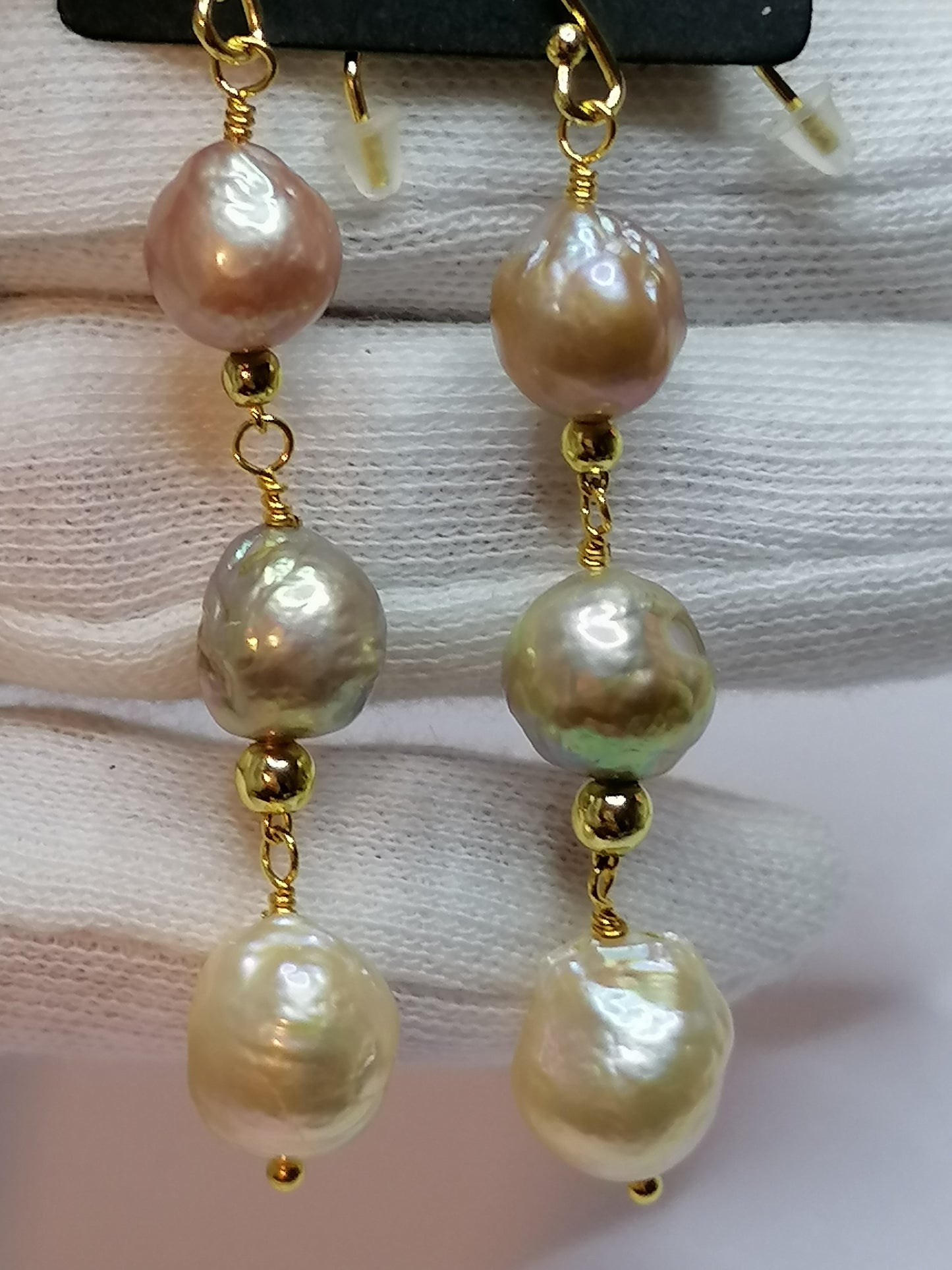 24ct Gold Vermeil 925 Sterling silver Cultured Freshwater Kasumi Pearl Earrings Drop Trio 864