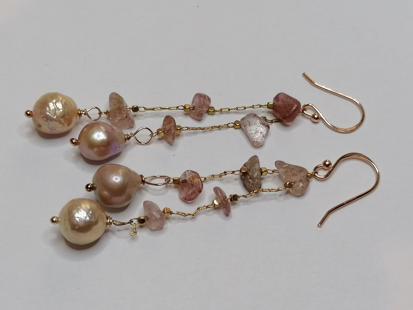 24ct Rose Gold Vermeil 925 Sterling silver Cultured Freshwater Kasumi Pearl Drop Earrings 769