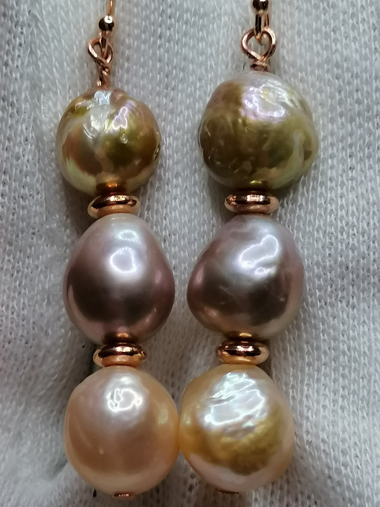 24ct Rose Gold Vermeil 925 Sterling silver Cultured Freshwater Kasumi Pearl Stack Earrings 998