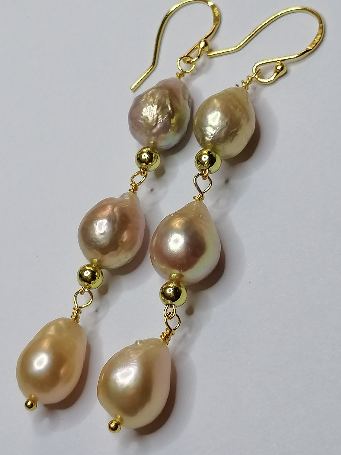 24ct Gold Vermeil 925 Sterling silver Cultured Freshwater Kasumi Pearl Earrings Drop Trio 975