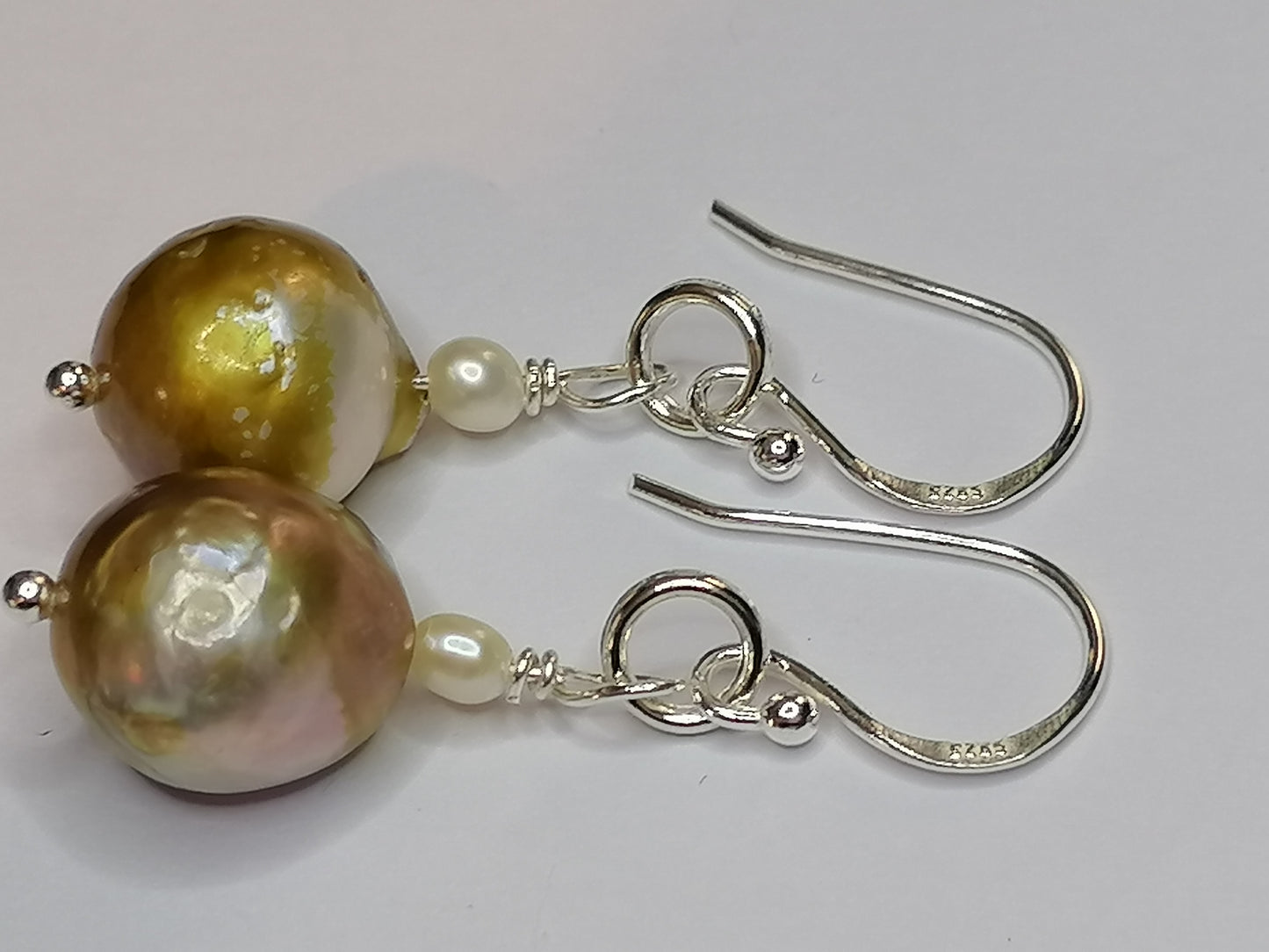 925 Sterling Silver Cultured Kasumi Pearl Drop Earrings Handmade 938