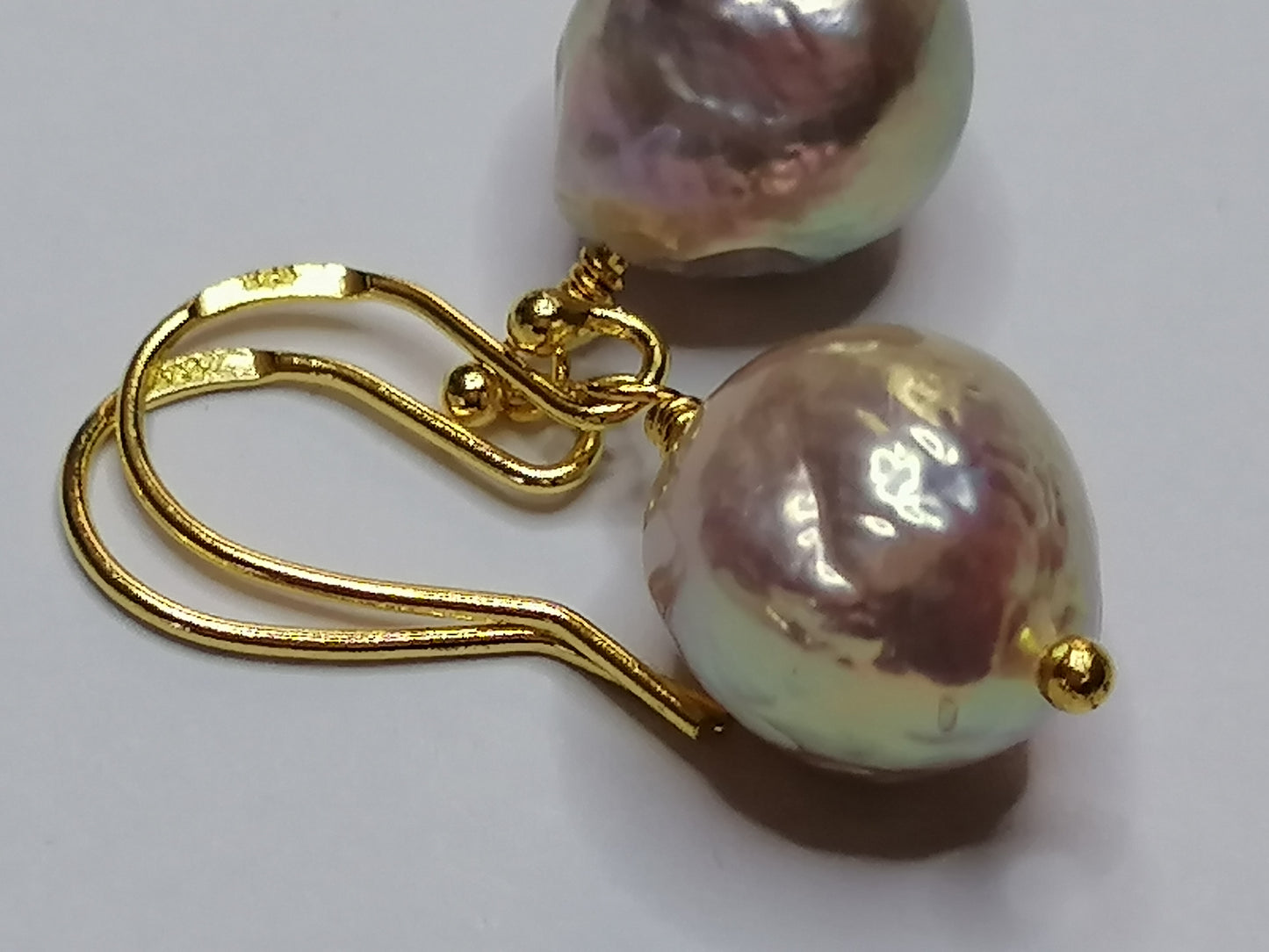 24ct Gold Vermeil 925 Sterling silver Cultured Freshwater Kasumi Pearl Earrings 893