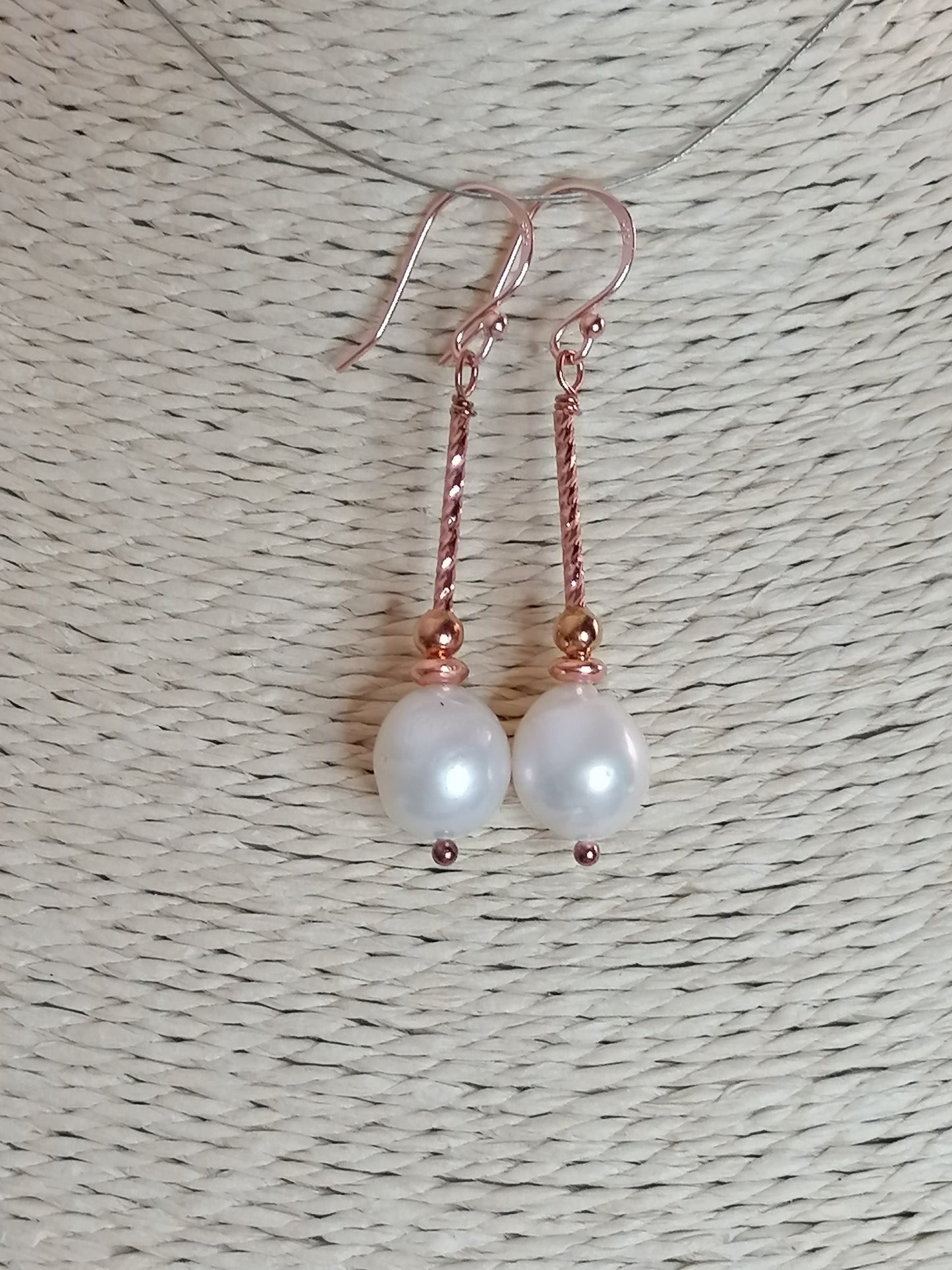 24ct Rose Gold Vermeil 925 Sterling silver Cultured Freshwater Pearl Drop Earrings 581