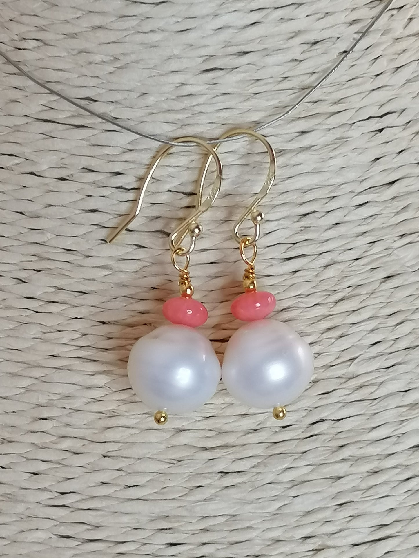 24ct Gold Vermeil 925 Sterling silver Cultured Freshwater Baroque Pearl Earrings with Pink Coral 950