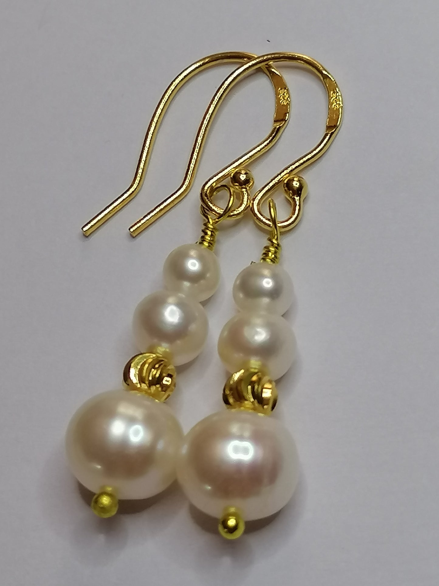 24ct Gold Vermeil 925 Sterling silver Cultured Freshwater Pearl Earrings Graduated 527