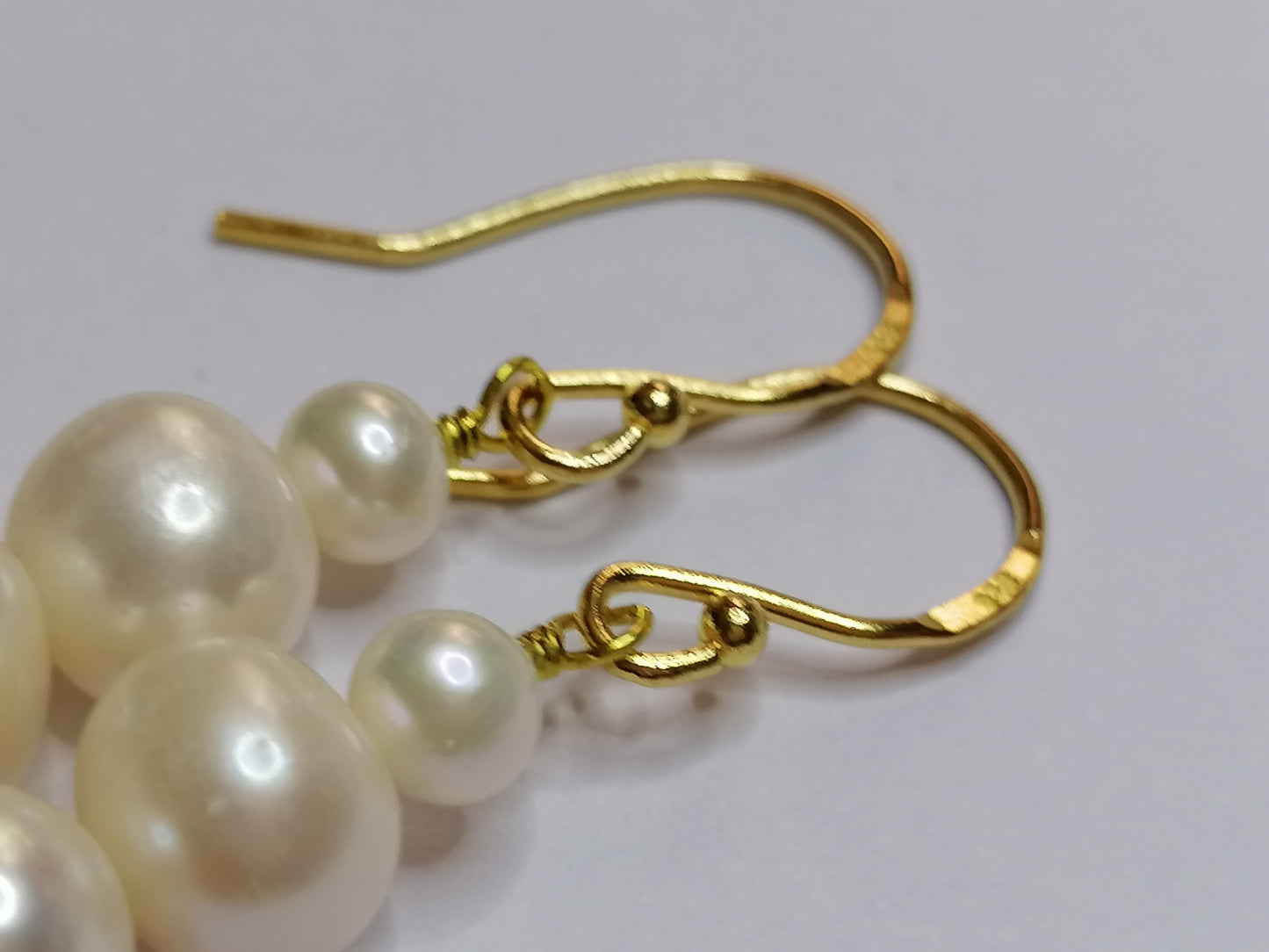 24ct Gold Vermeil 925 Sterling silver Cultured Freshwater Pearl Earrings Graduated 498