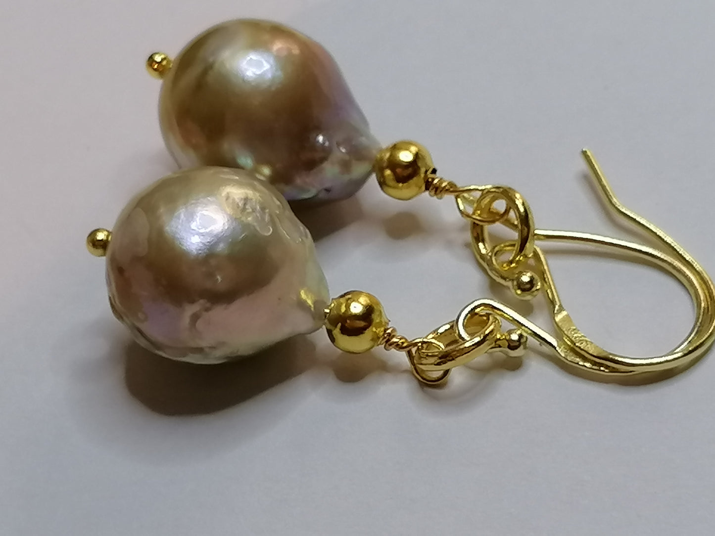 24ct Gold Vermeil 925 Sterling silver Cultured Freshwater Kasumi Pearl earrings 785